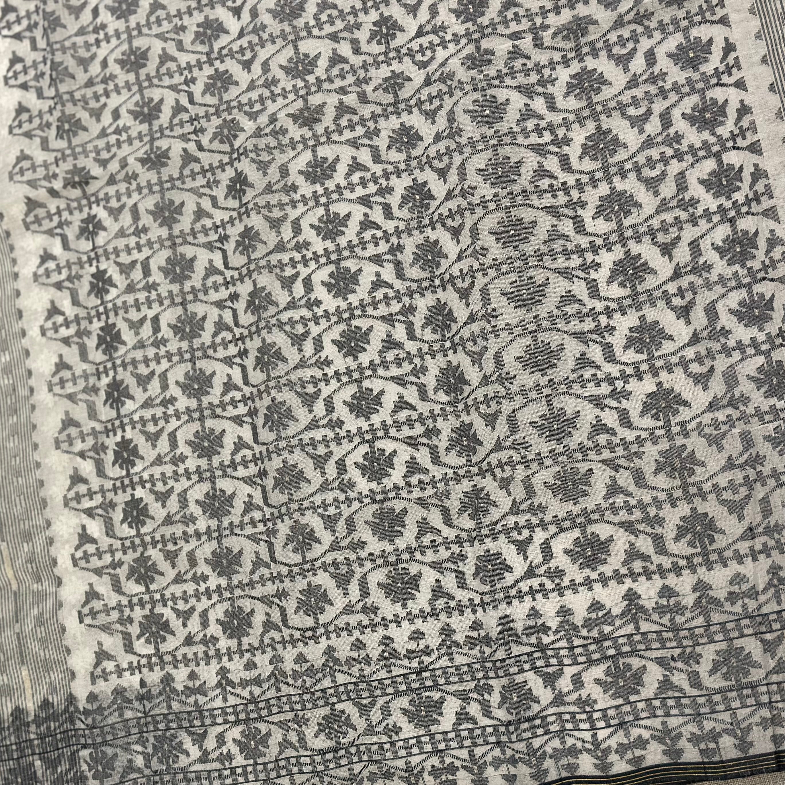 White and Black Jaal Dhakai Jamdani Saree