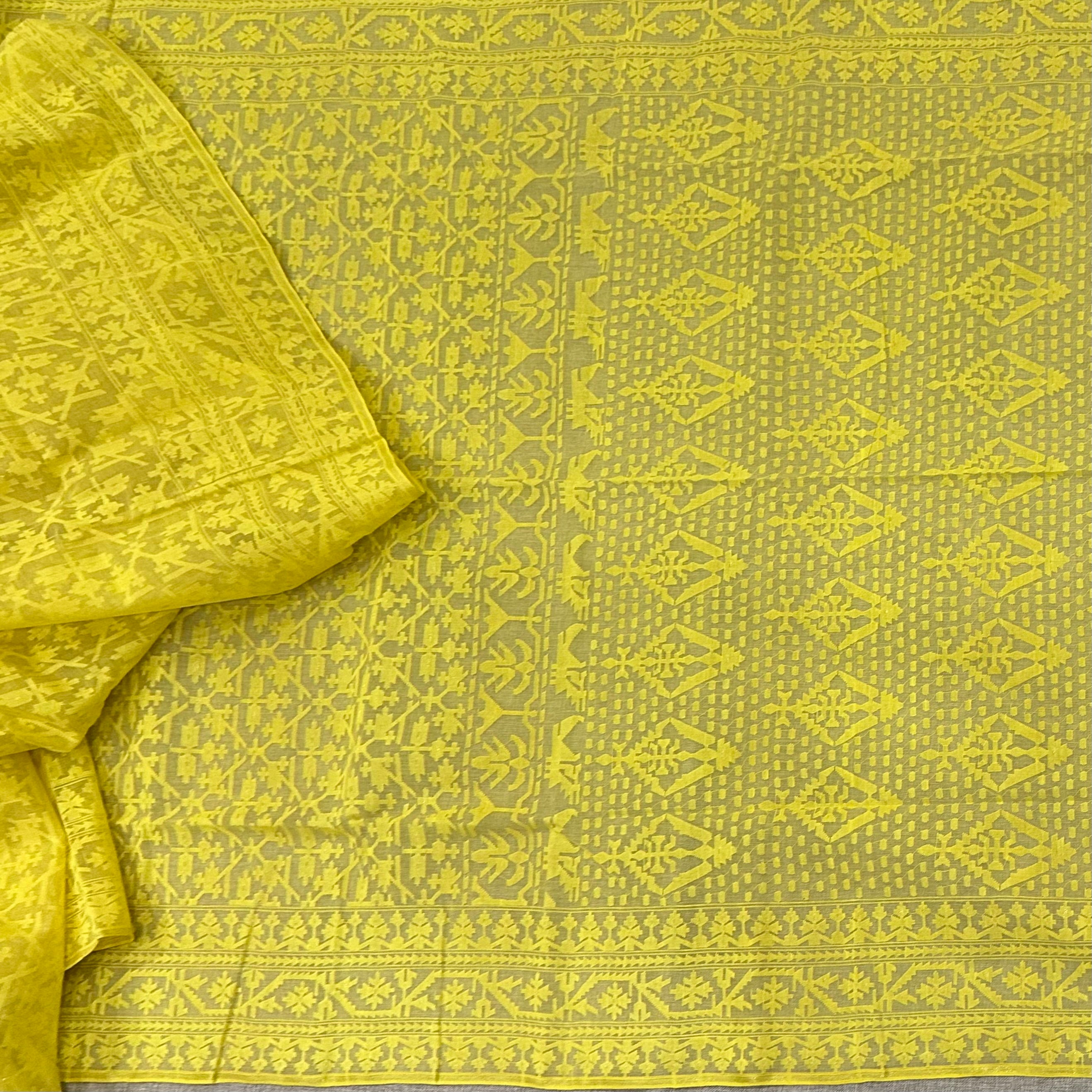 Yellow Jaal  Dhakai Jamdani Saree