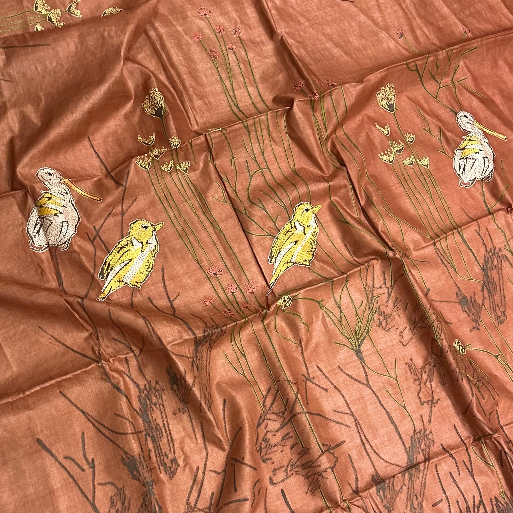 Madder Root Natural Dyed Handwoven Tussar with Kantha