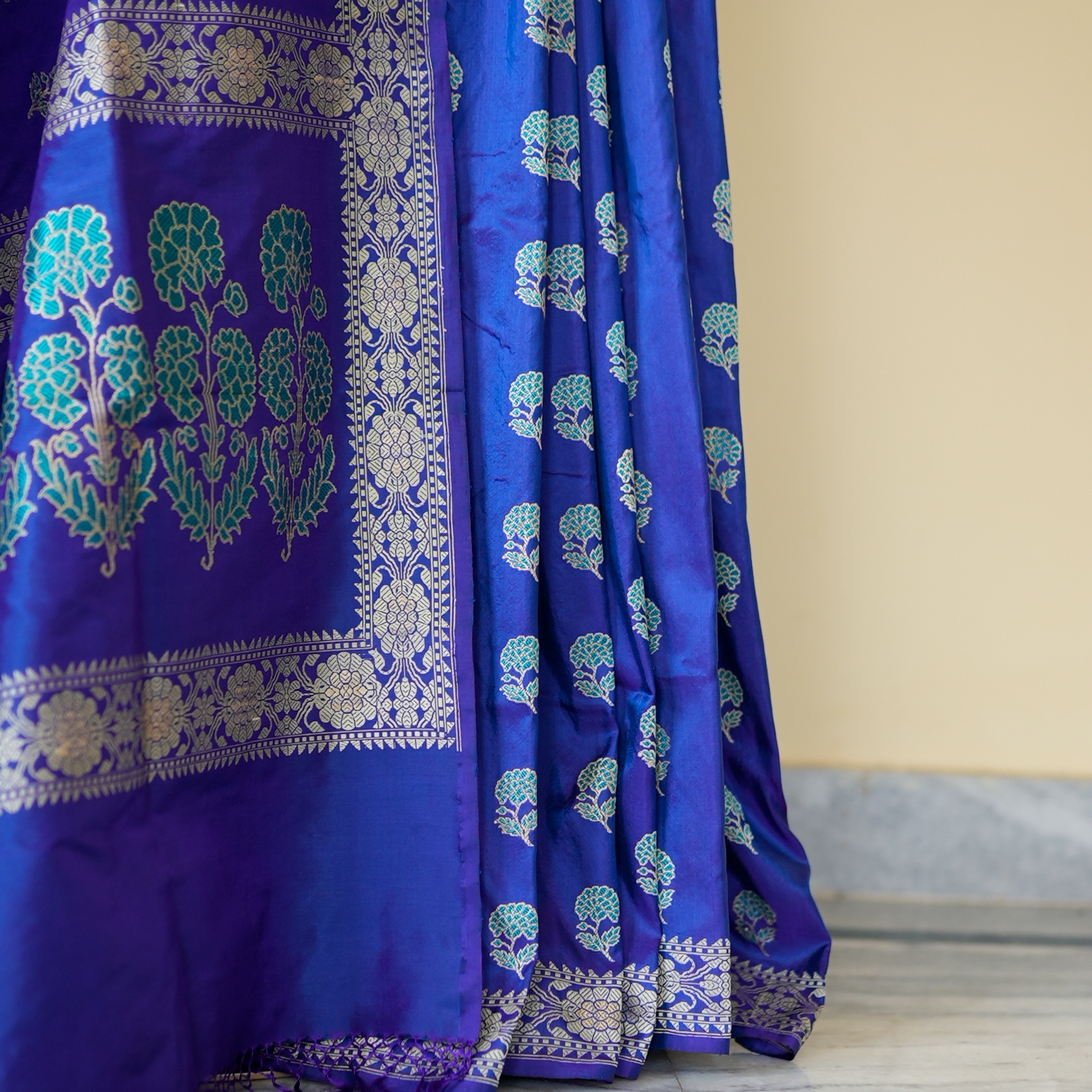 Blue with Turquoise Revival Baluchari Saree