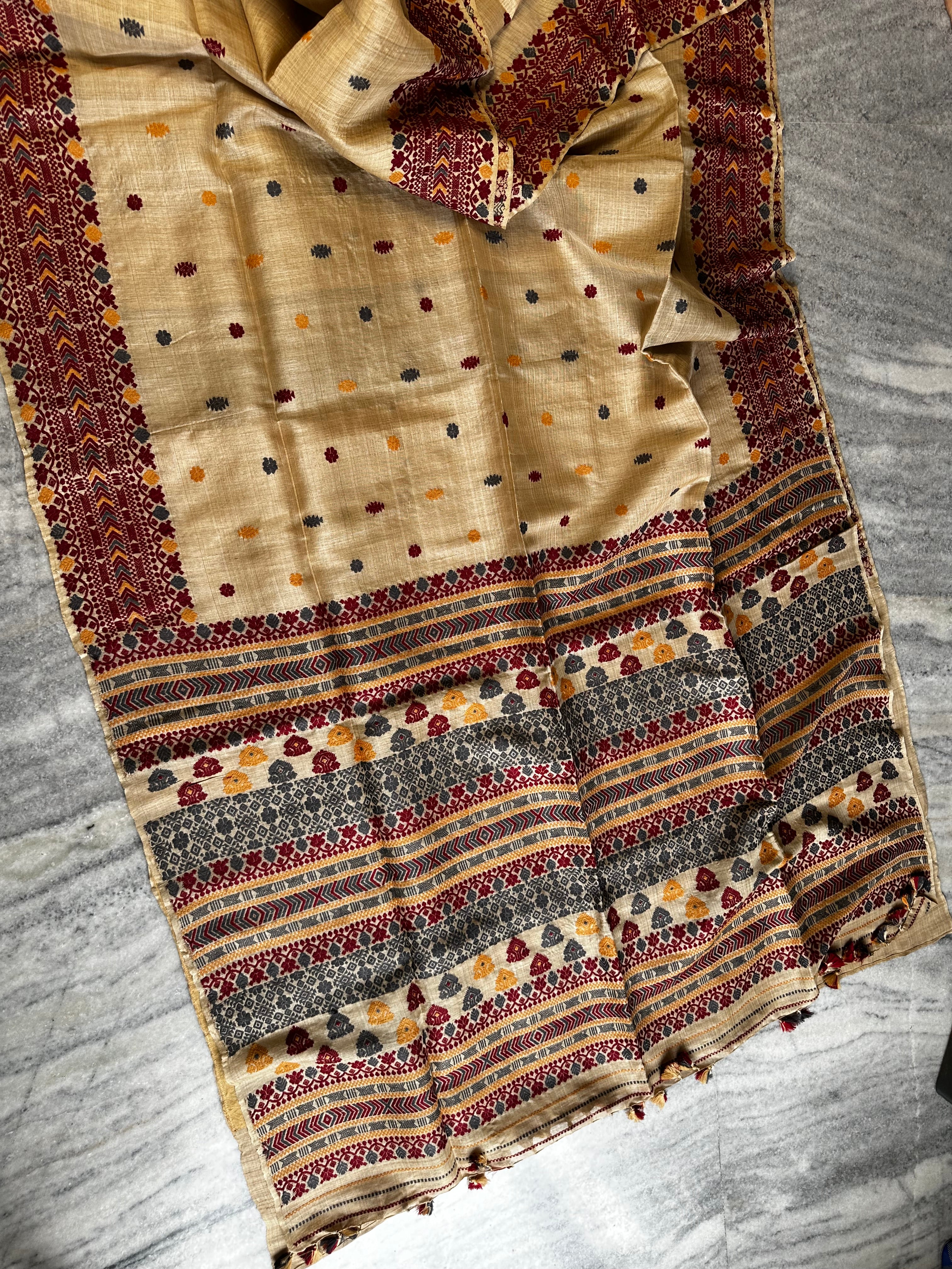 Heirloom Pure Assam Muga Saree with Natural Dyed Eri Extra Weft