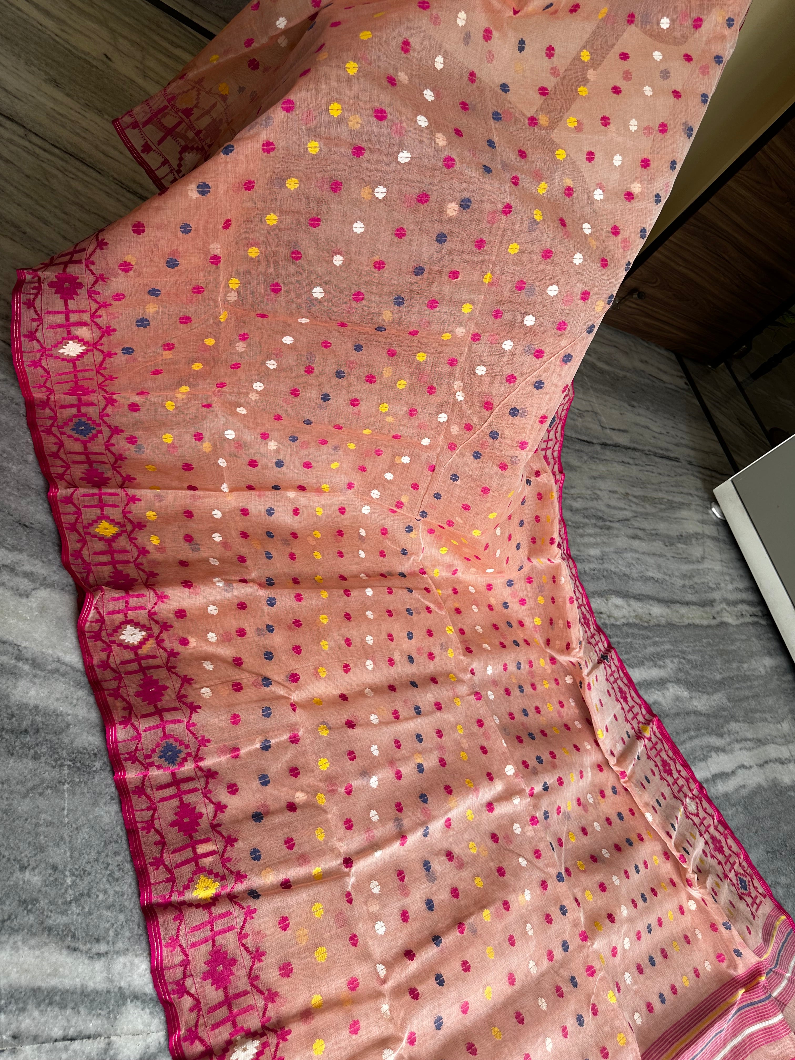 Light Pink Dhakai Jamdani with Multicolor Butis