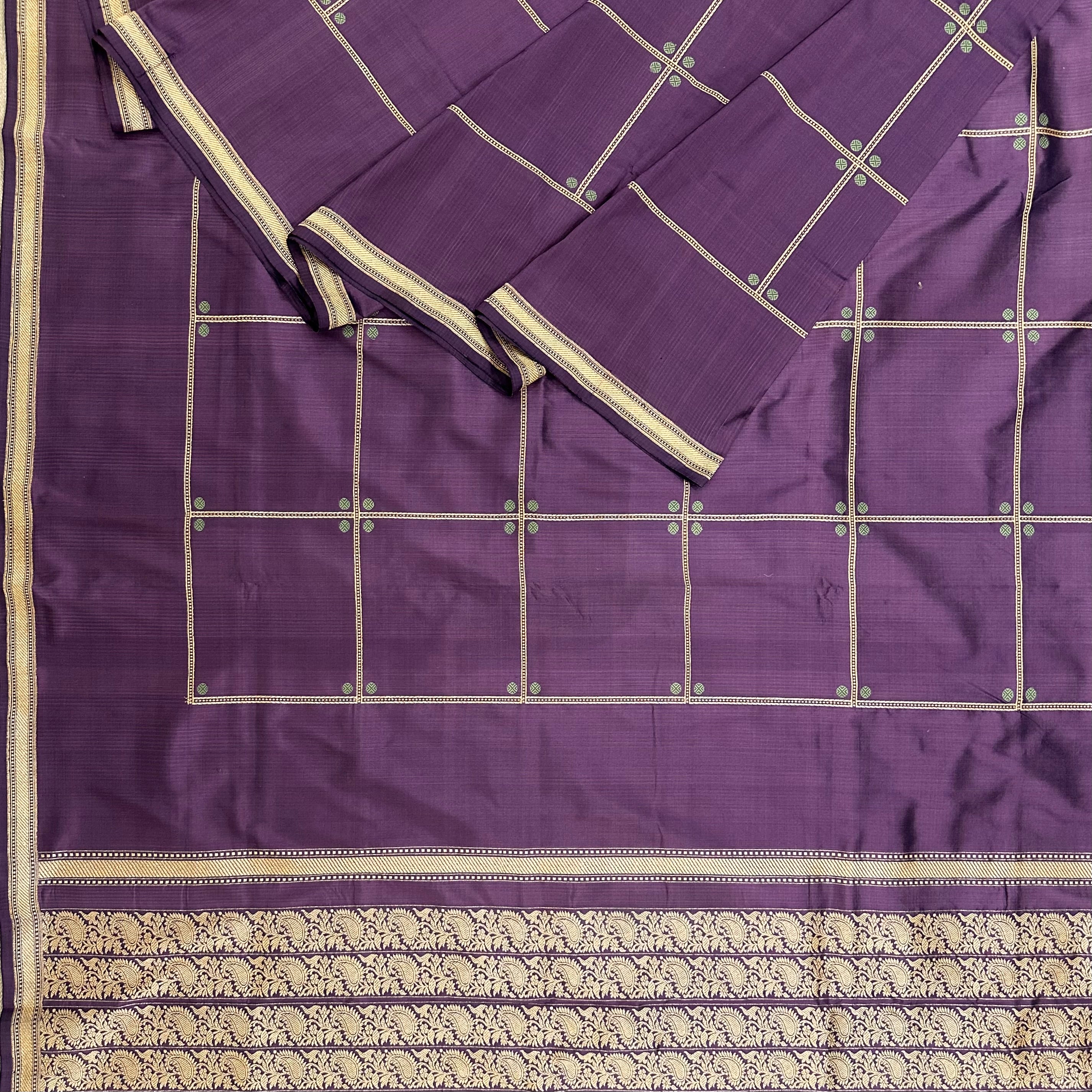 Purple Checkered Khadwa Benarasi