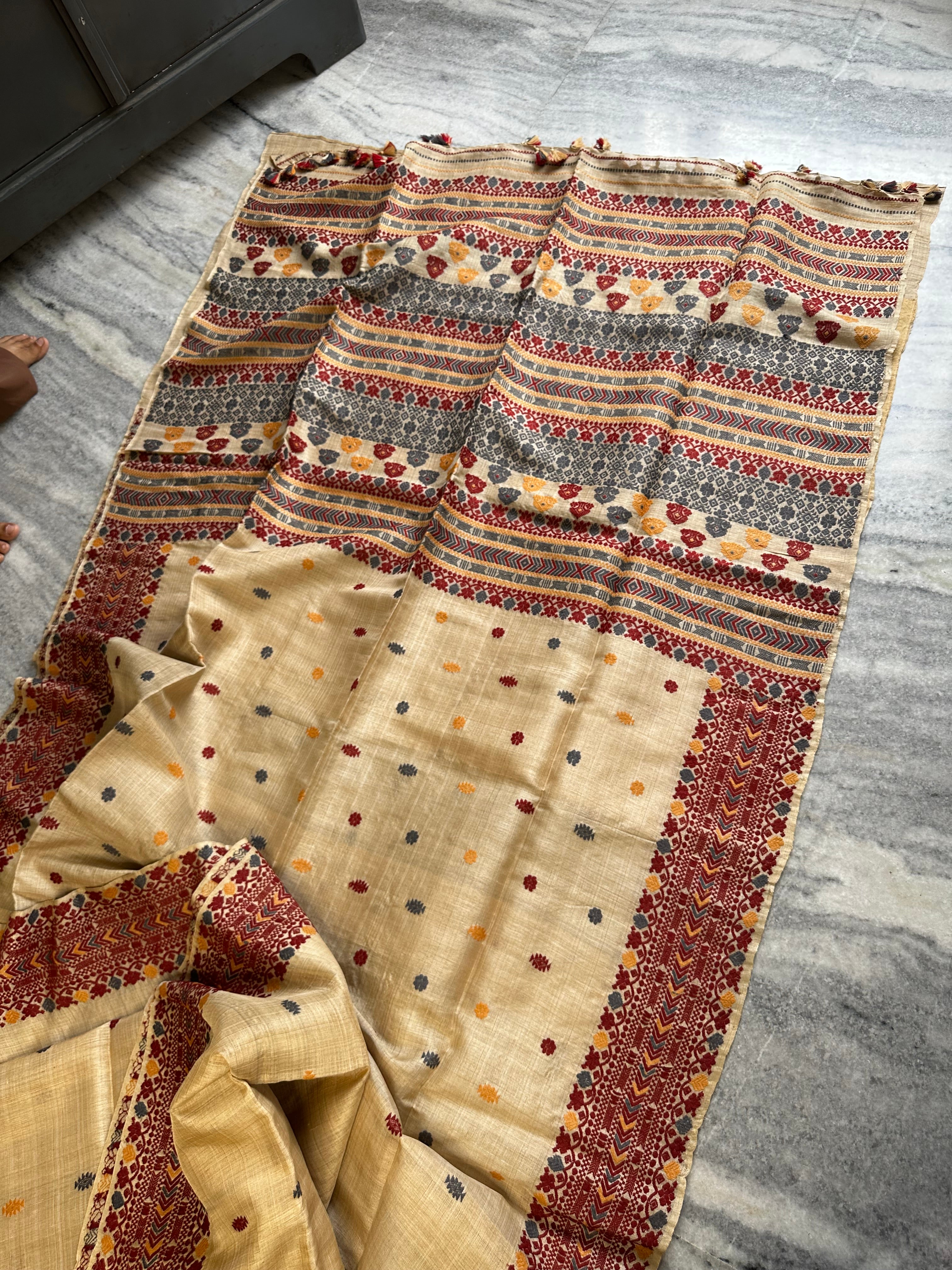 Heirloom Pure Assam Muga Saree with Natural Dyed Eri Extra Weft