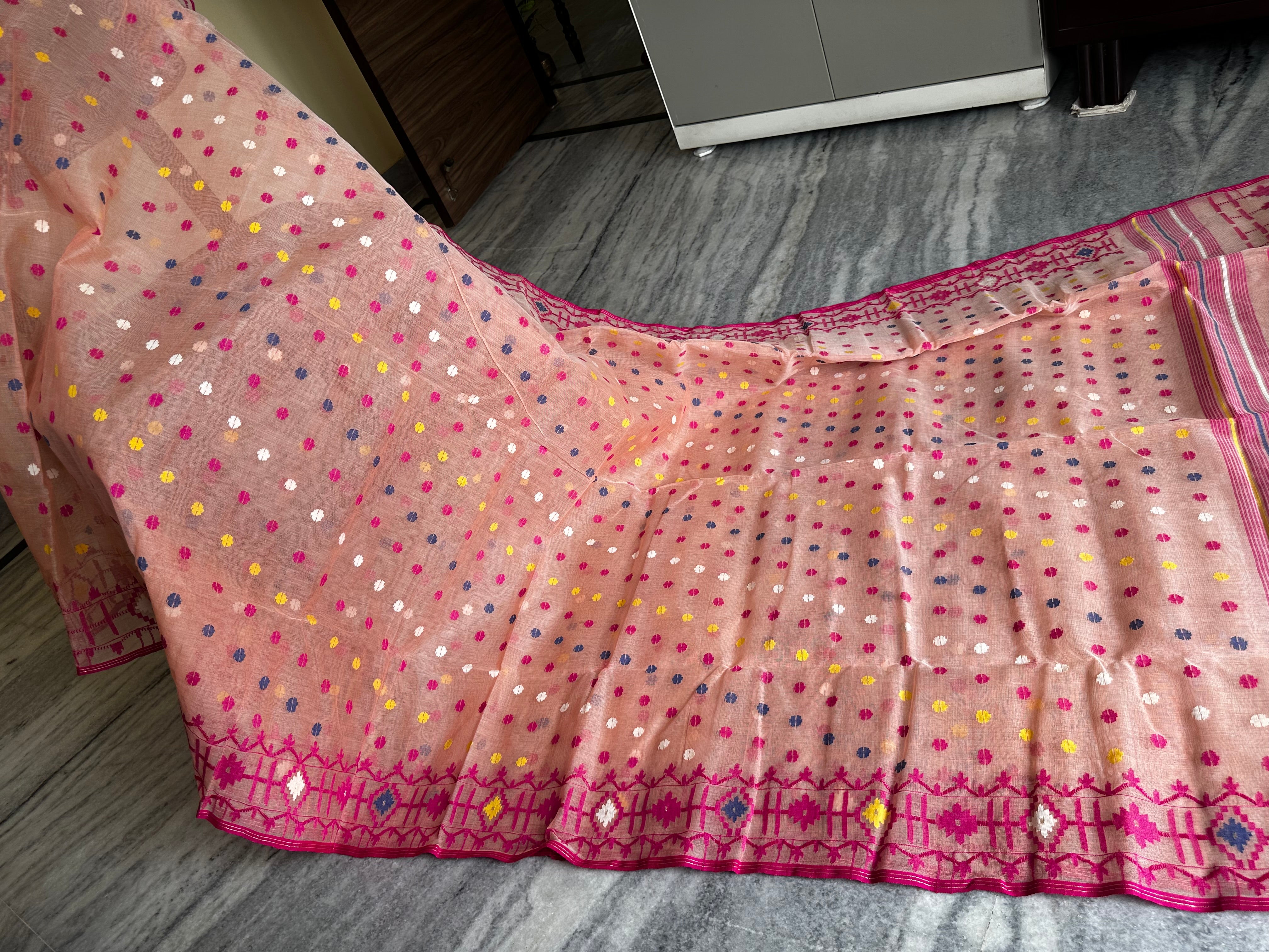 Light Pink Dhakai Jamdani with Multicolor Butis