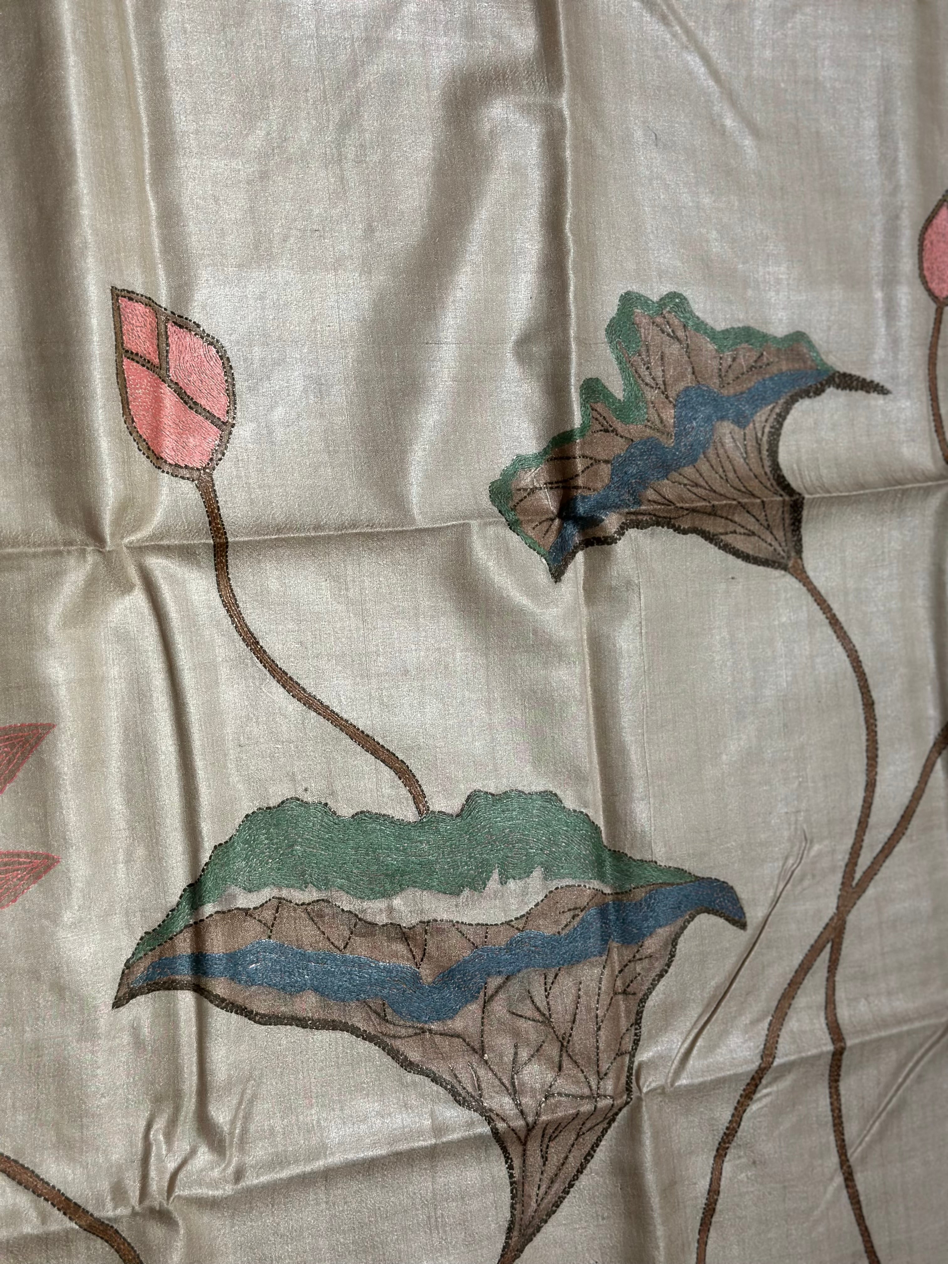 Natural Dyed Handwoven Tussar with Kantha