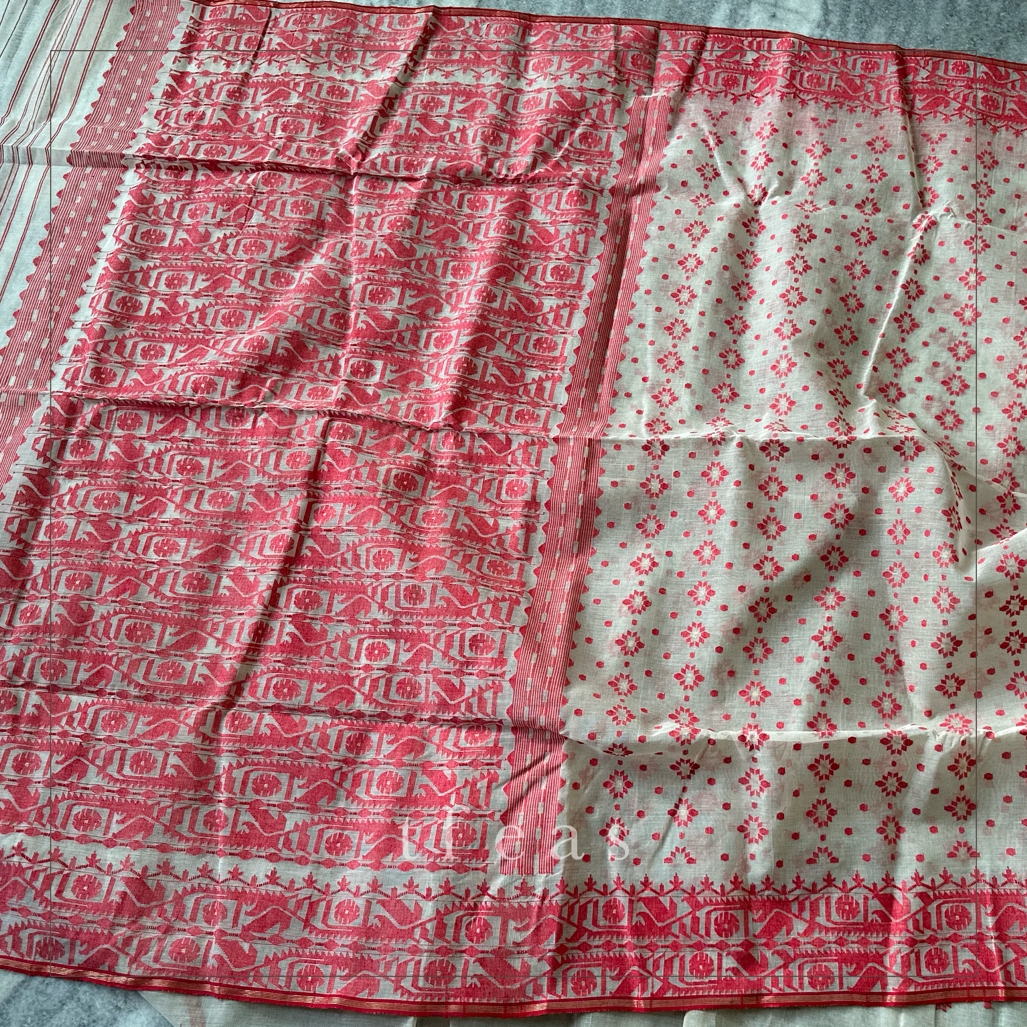 White and Red with Red Buti Dhakai Jamdani