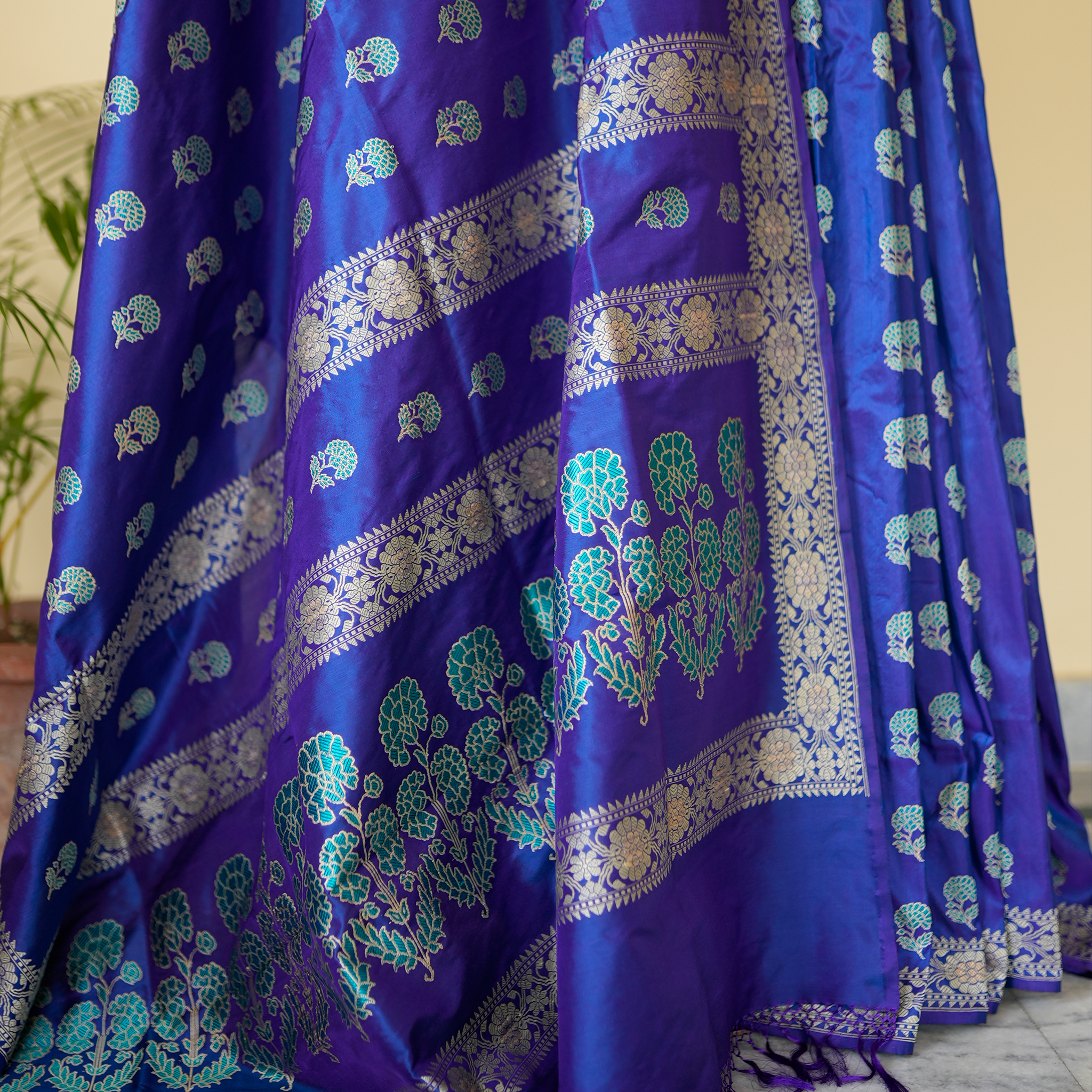 Blue with Turquoise Revival Baluchari Saree