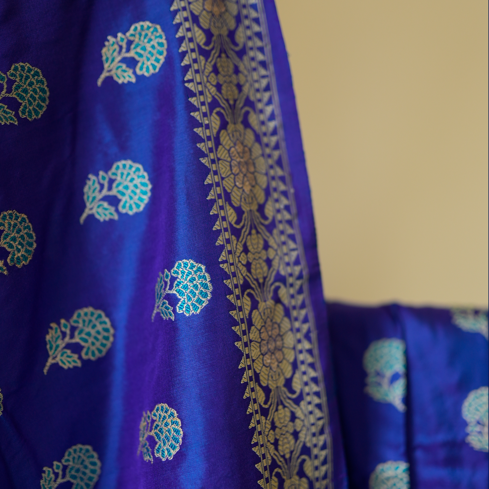 Blue with Turquoise Revival Baluchari Saree