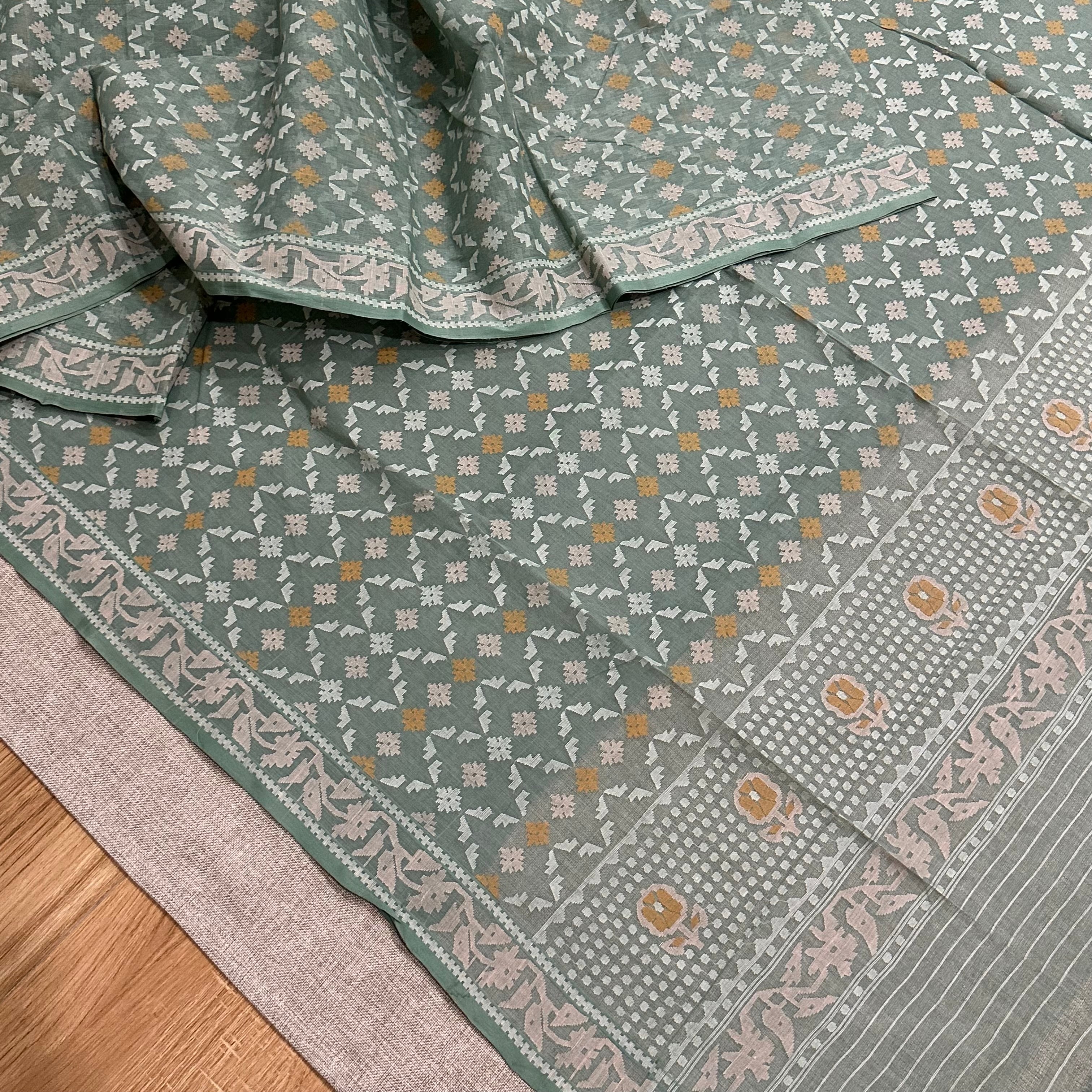 Teal Jaal Dhakai Jamdani Saree