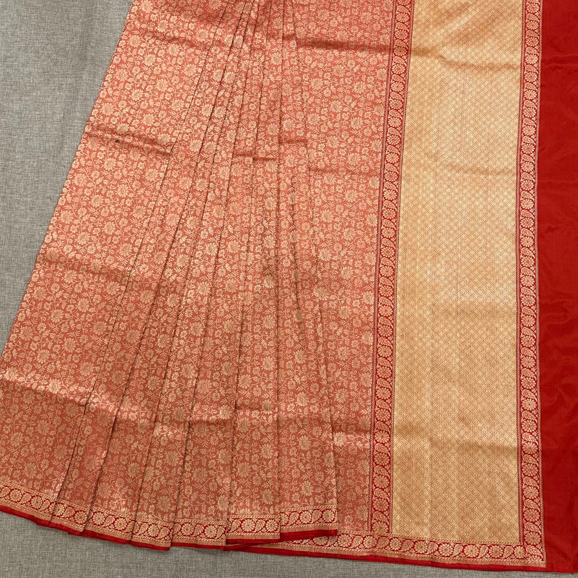 Red Tanchoi Benarasi with Red Minakari Khadwa Border