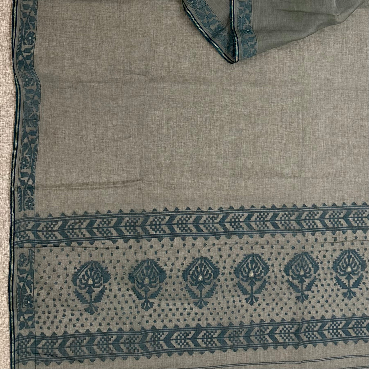 Grey and Dark Green Dhakai Jamdani