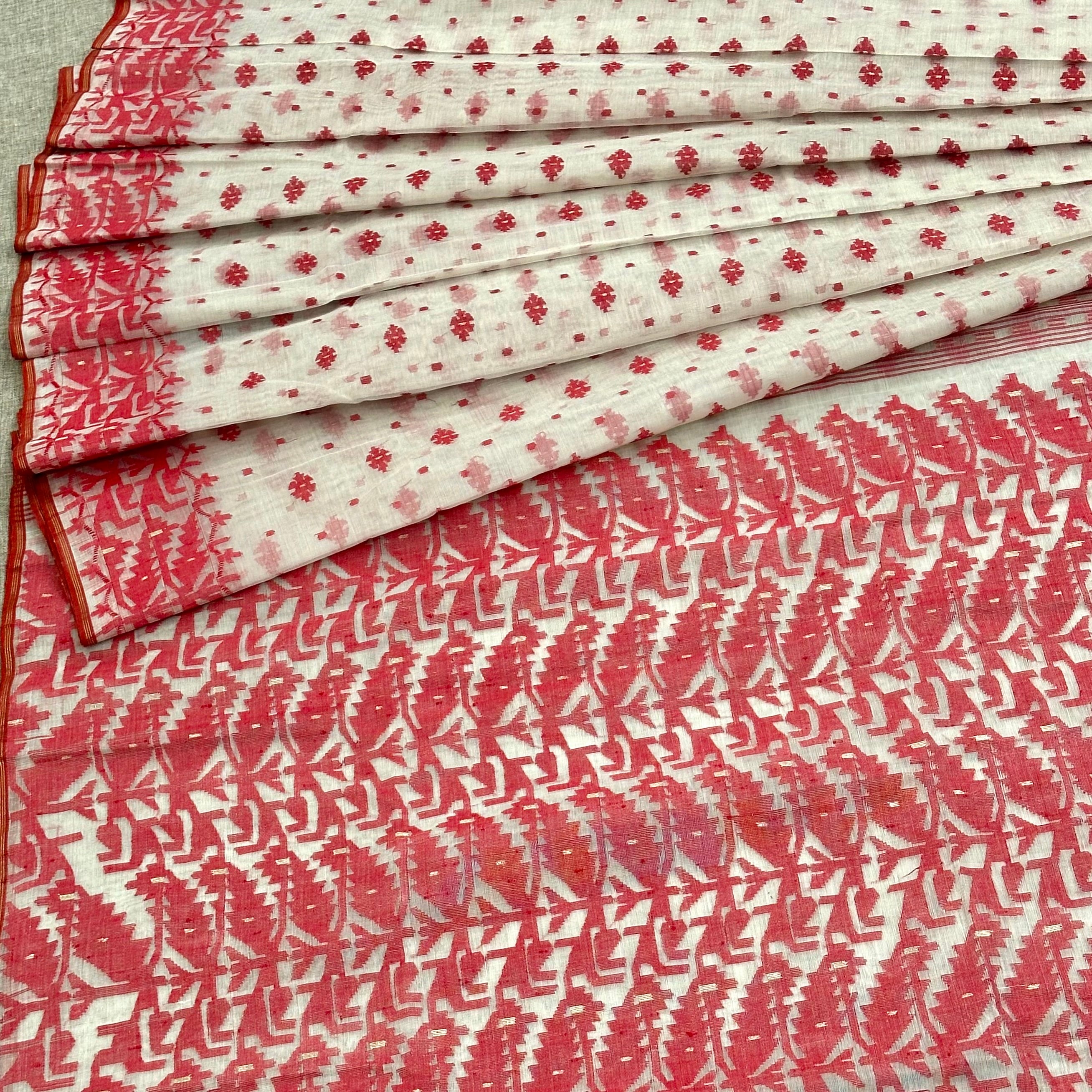 Red and White Dhakai Jamdani