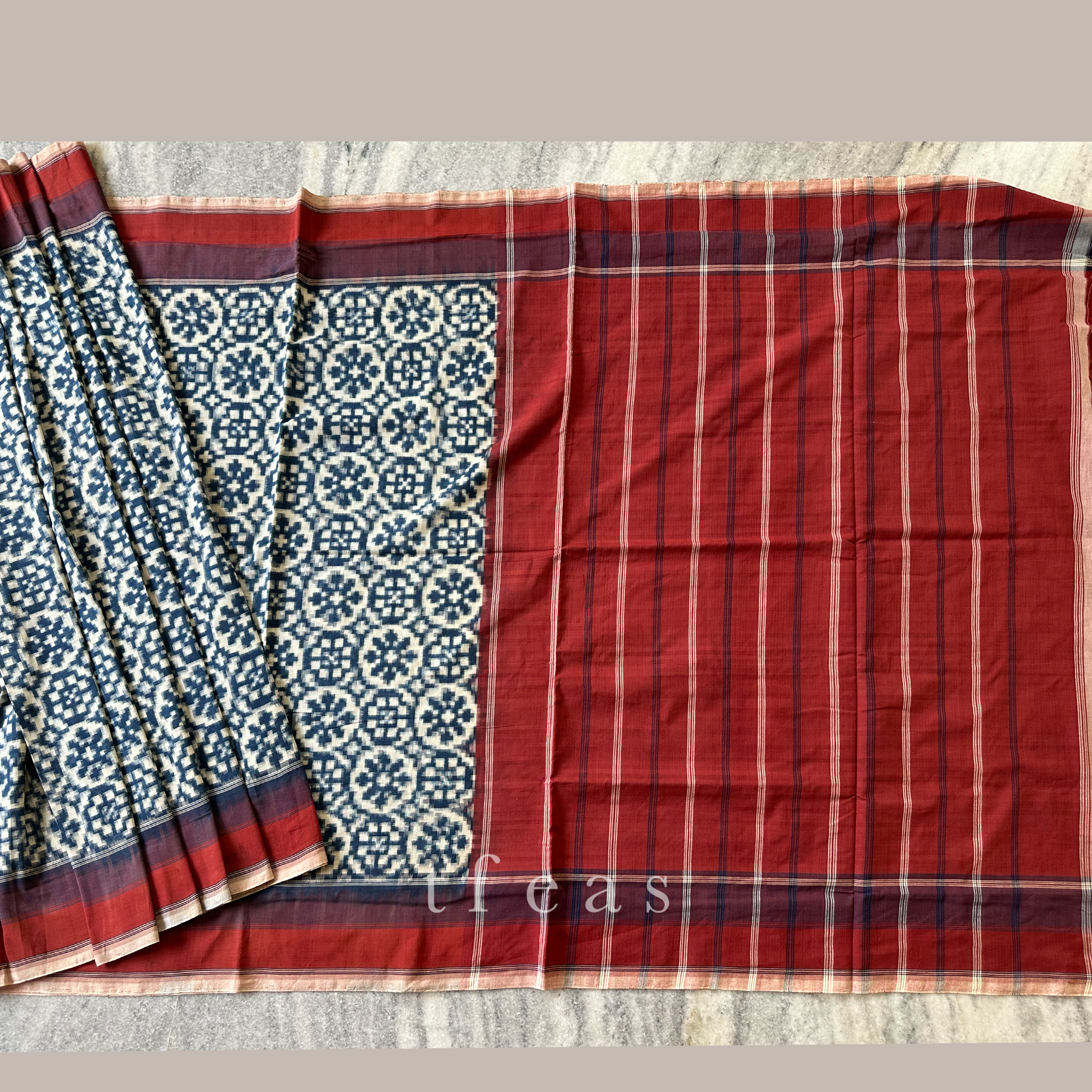 Indigo and Red Natural Dyed Double Ikat