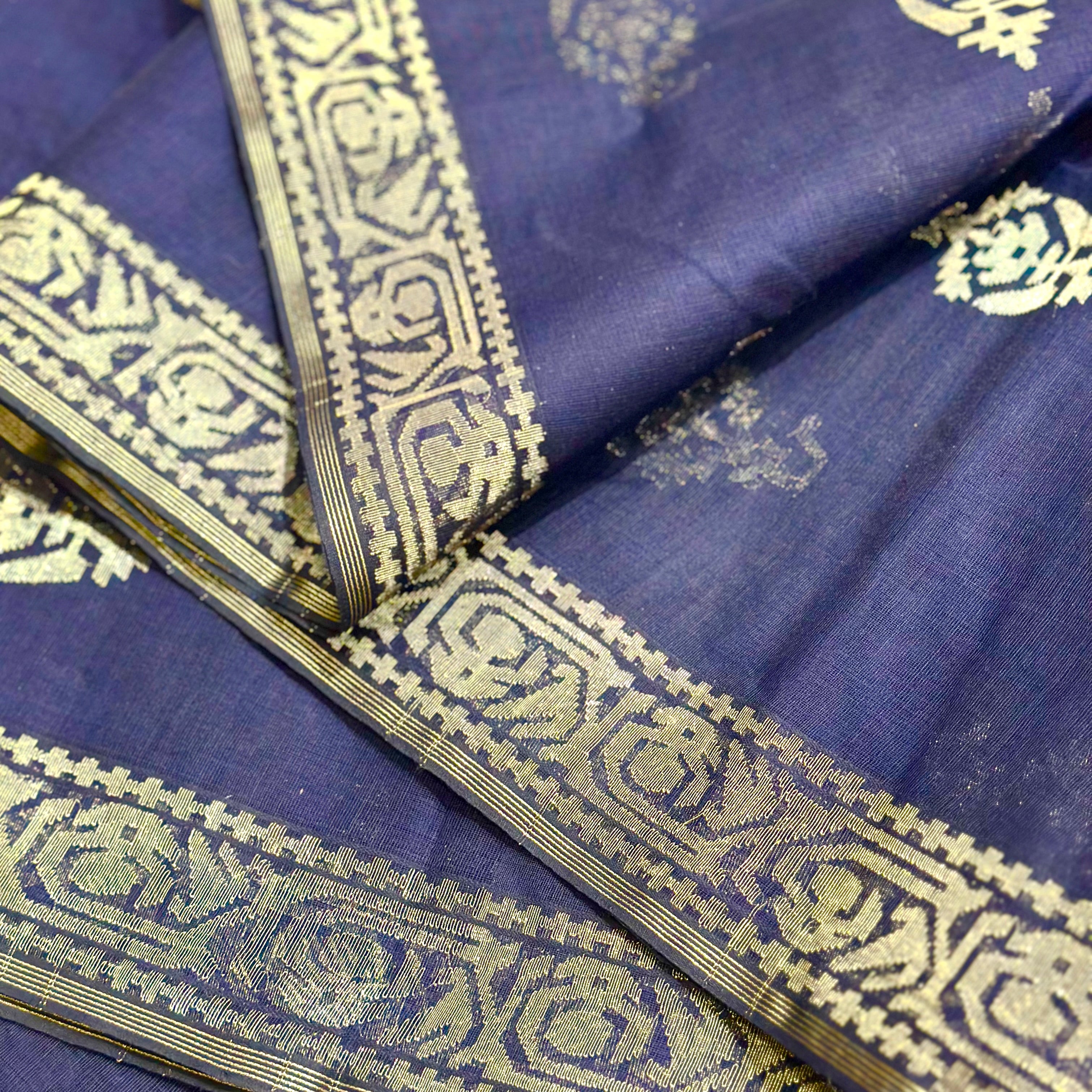Blue Dhakai Jamdani with Silver