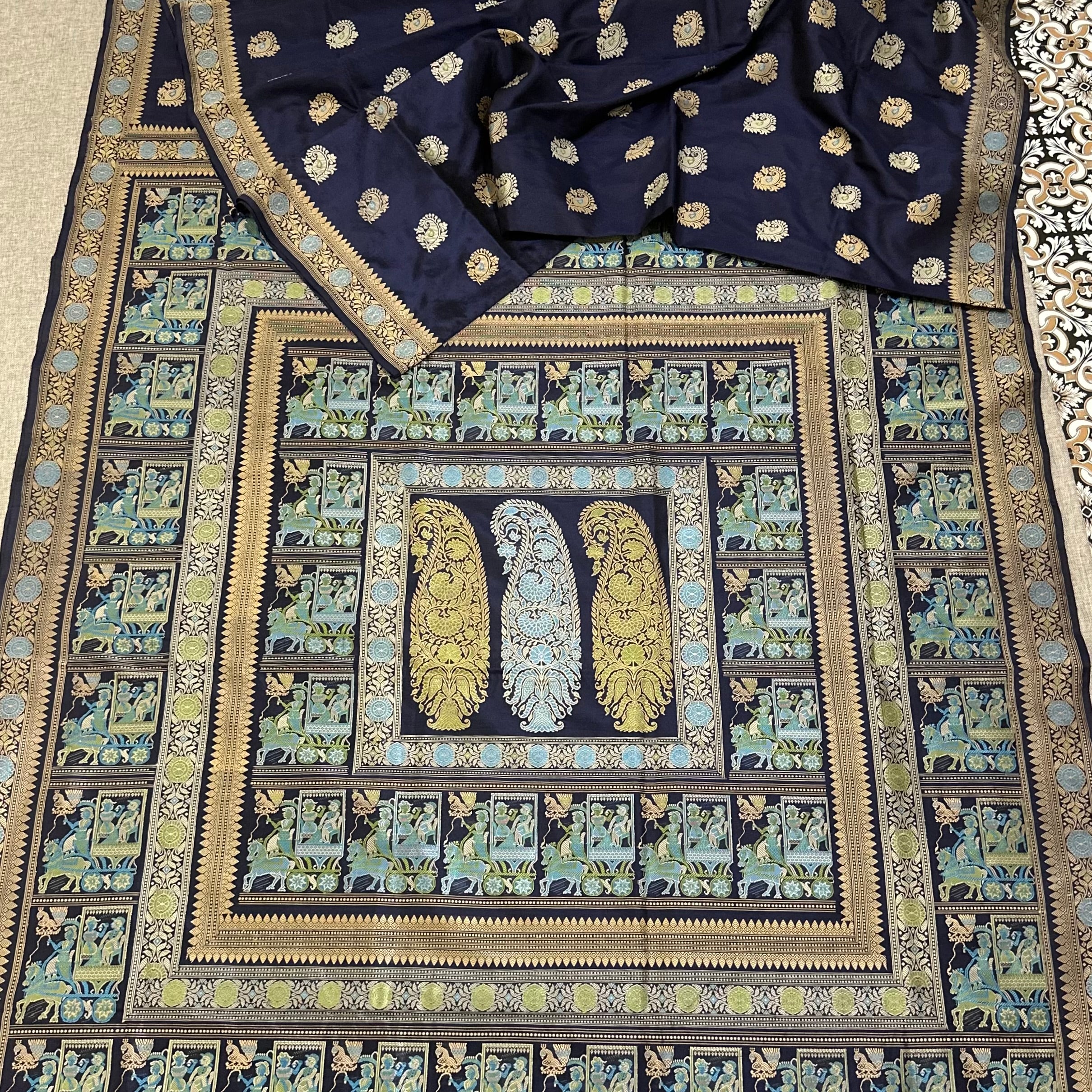 Dark Navy Grand Palla Baluchari Saree