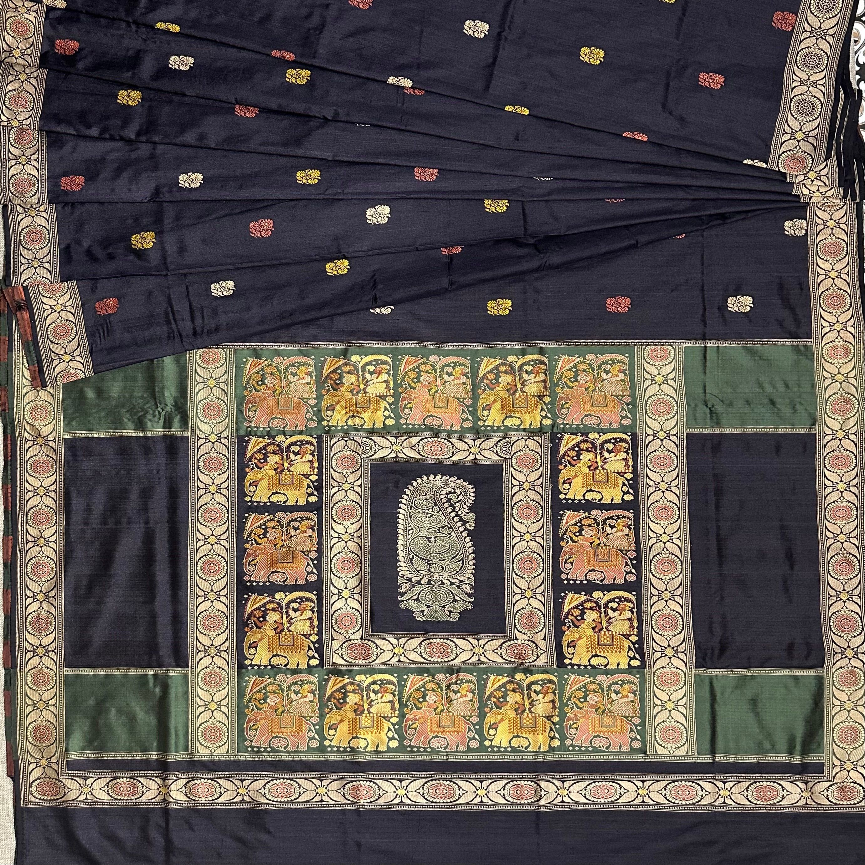 Black Baluchari Saree with Kalka and Motifs in the Palla