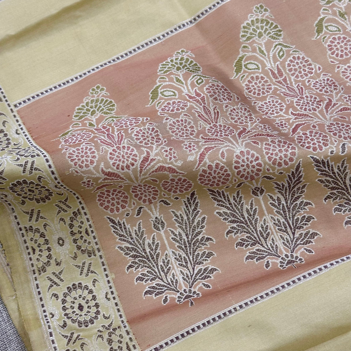 Butter Yellow Floral Baluchari Saree