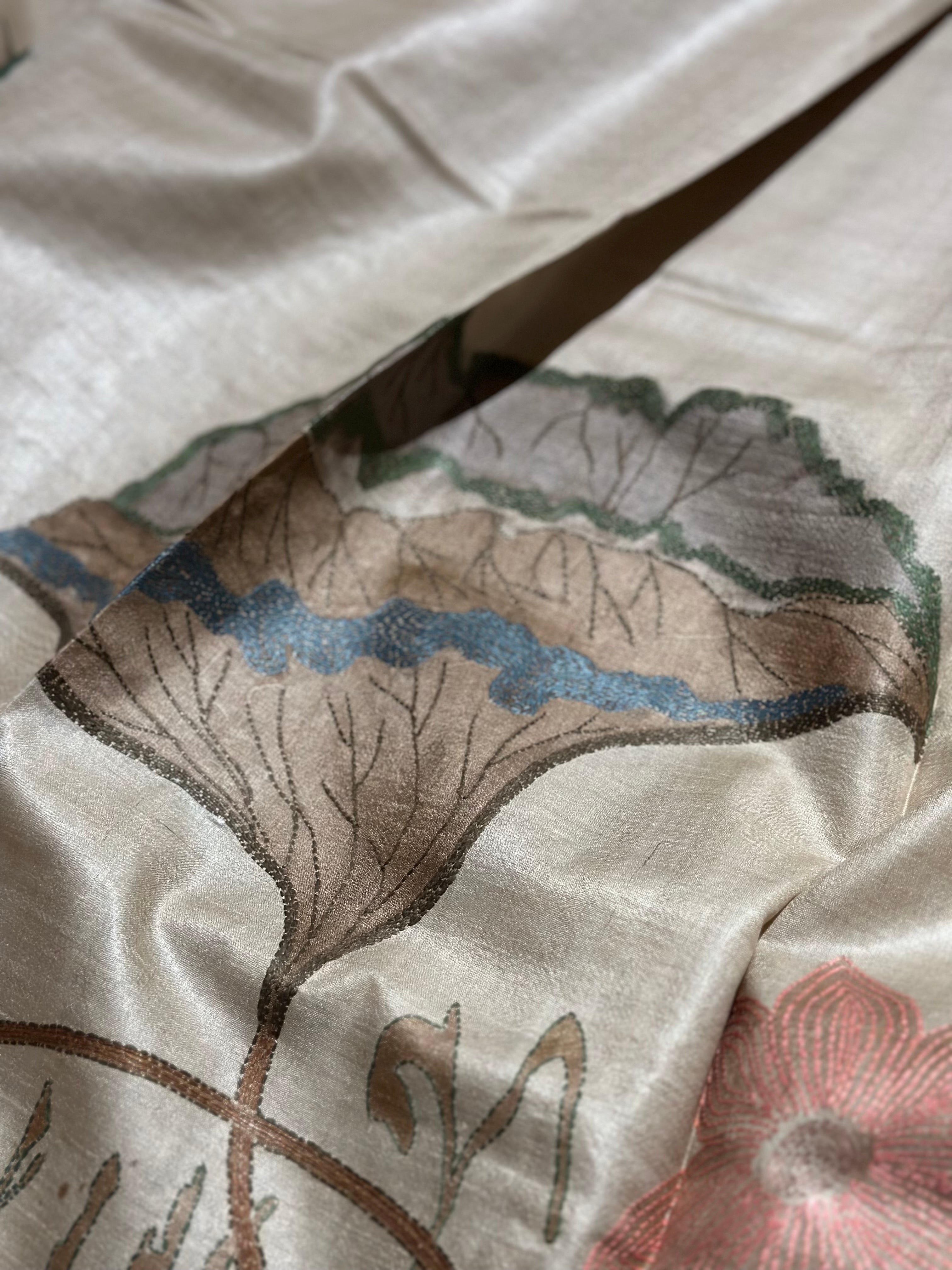 Natural Dyed Handwoven Tussar with Kantha