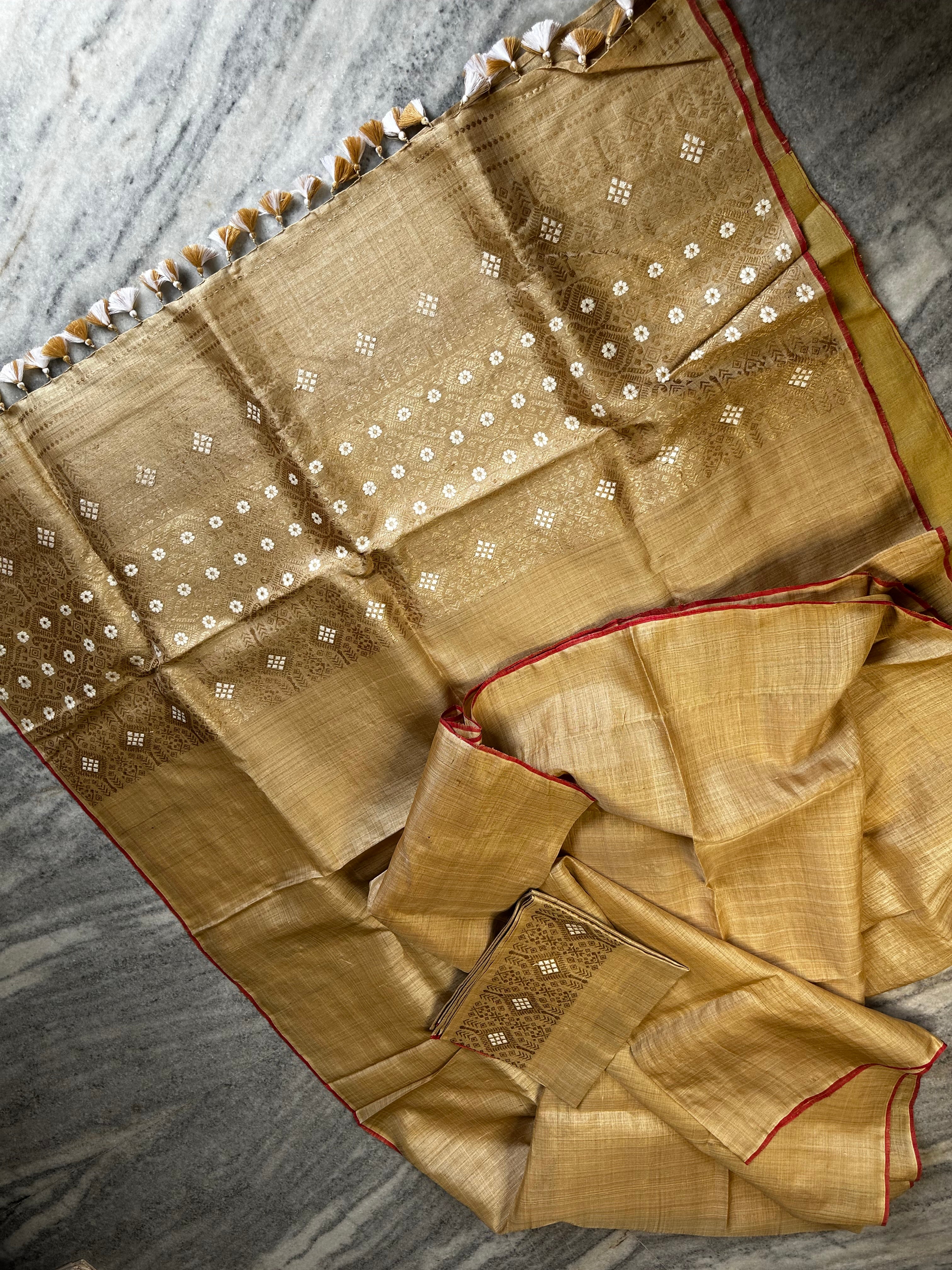 Heirloom Pure Assam Muga Saree with Muga and Eri Extra Weft Palla