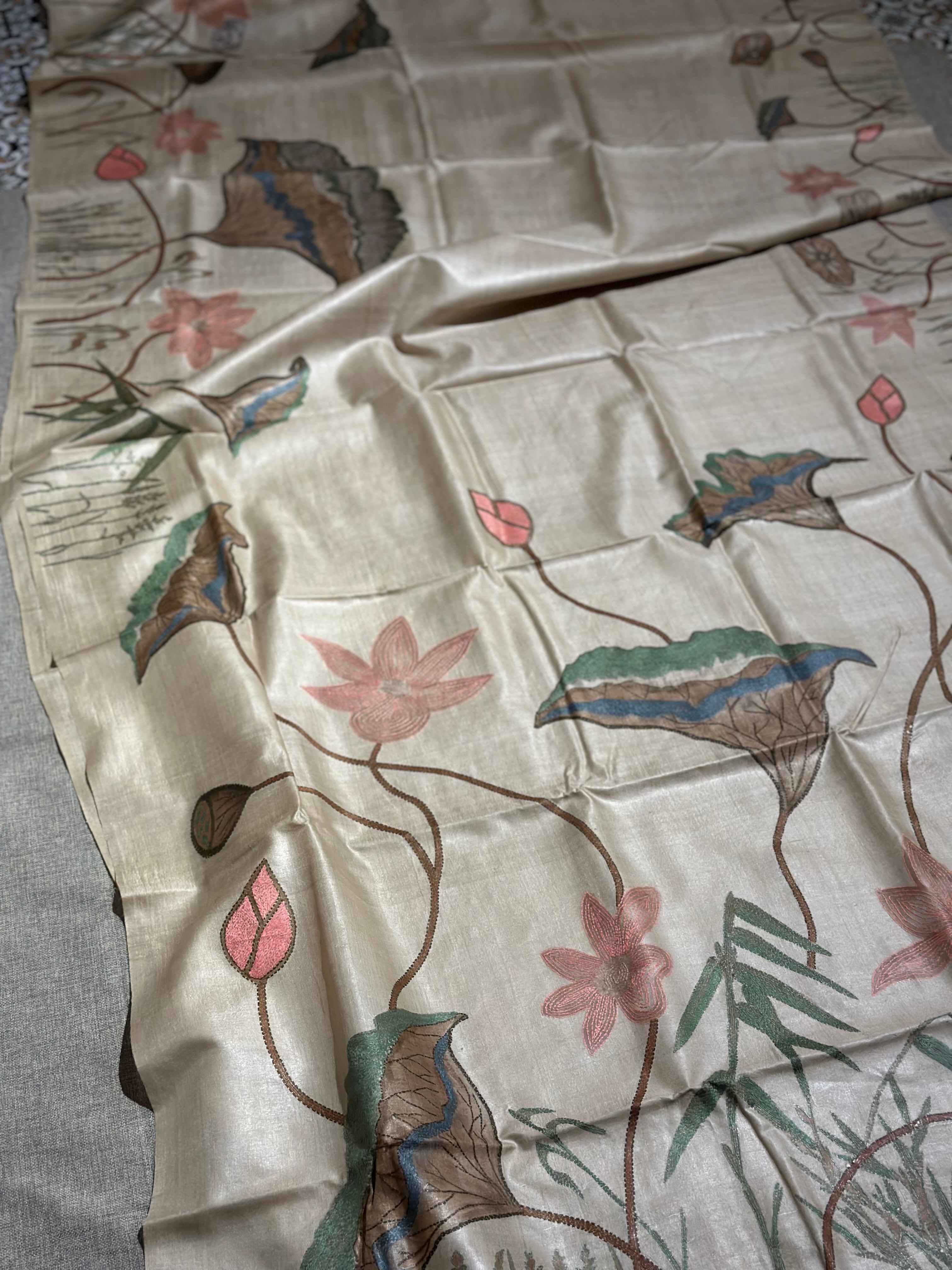 Natural Dyed Handwoven Tussar with Kantha