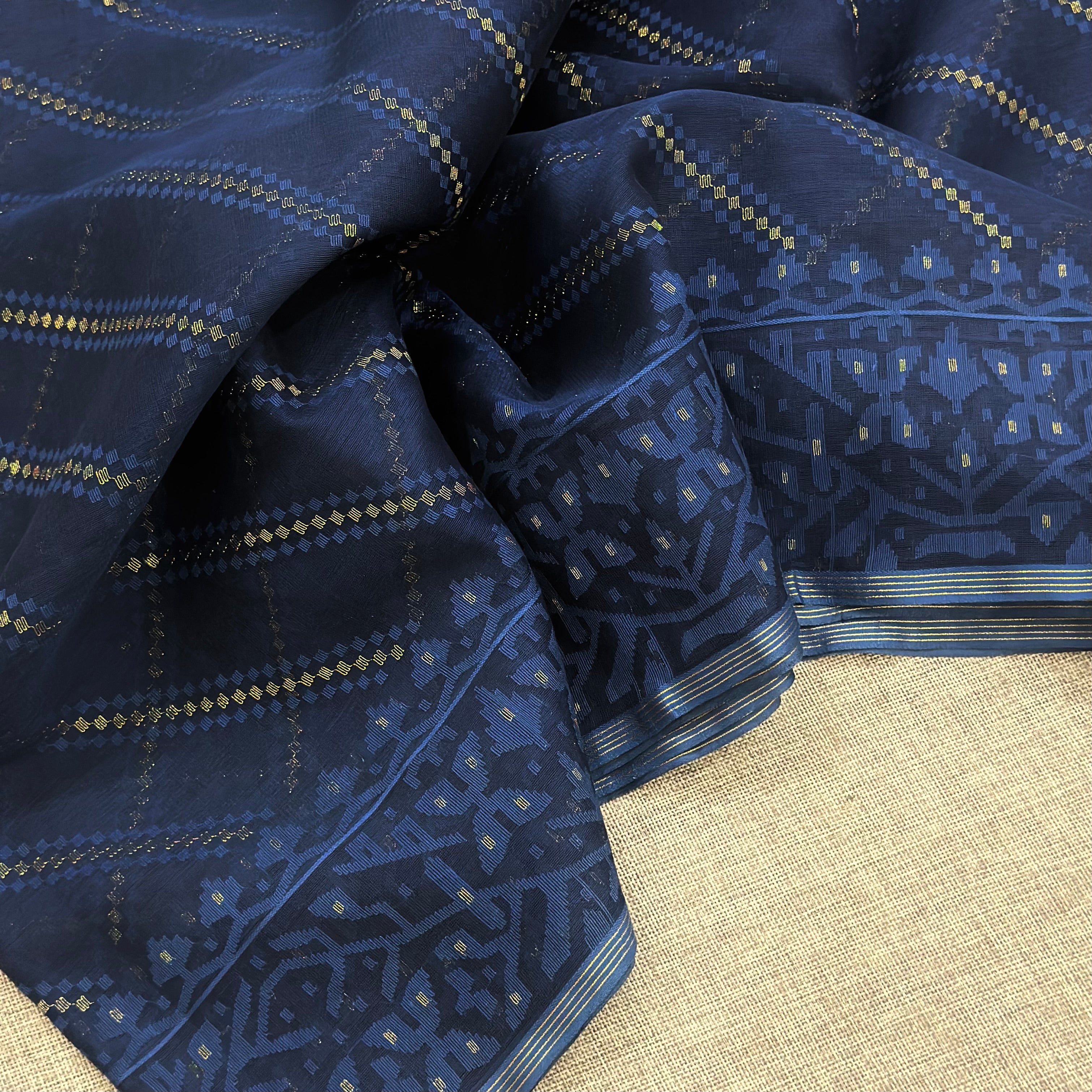 TFEAS Exclusive Indigo Ada 200 Count Dhakai Jamdani