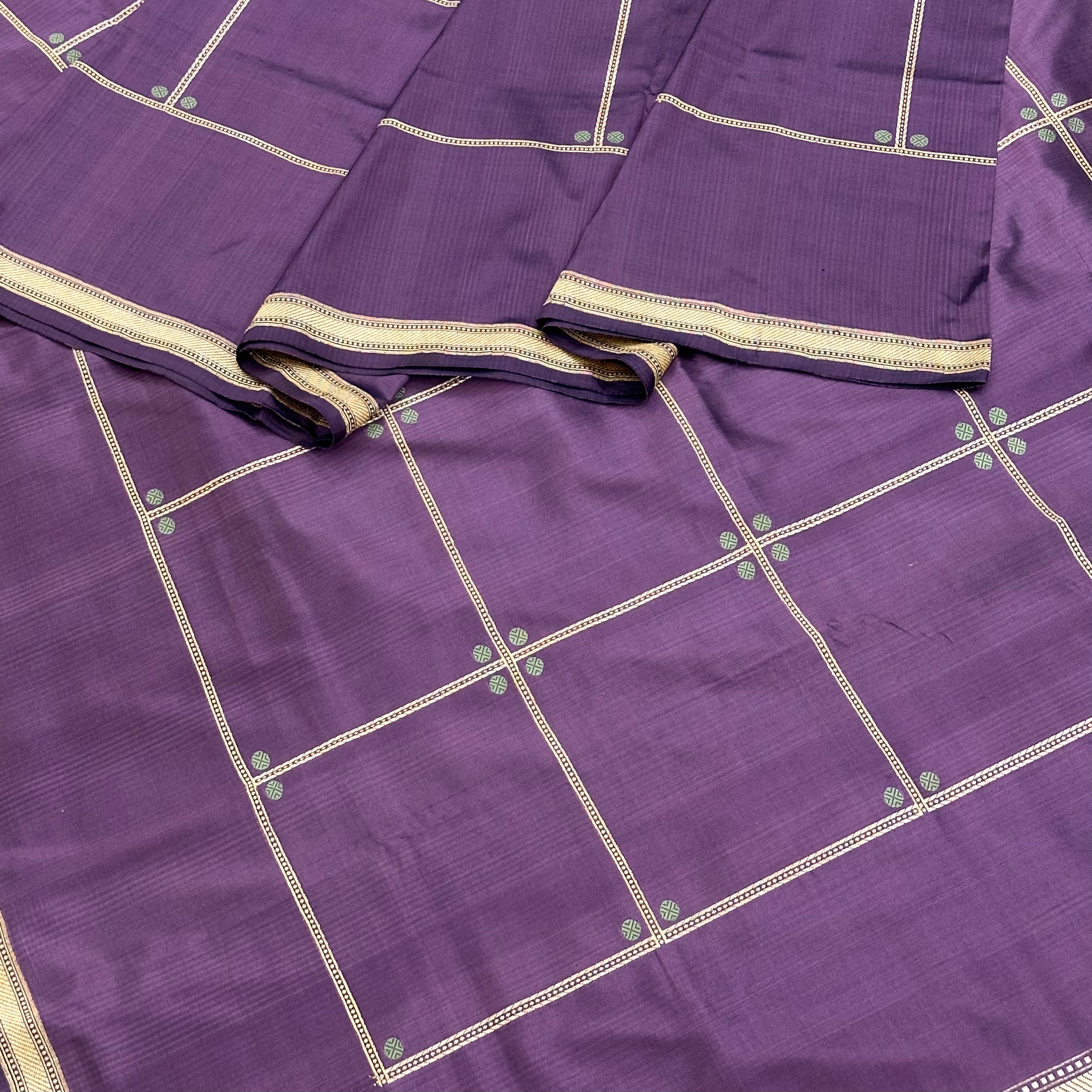 Purple Checkered Khadwa Benarasi