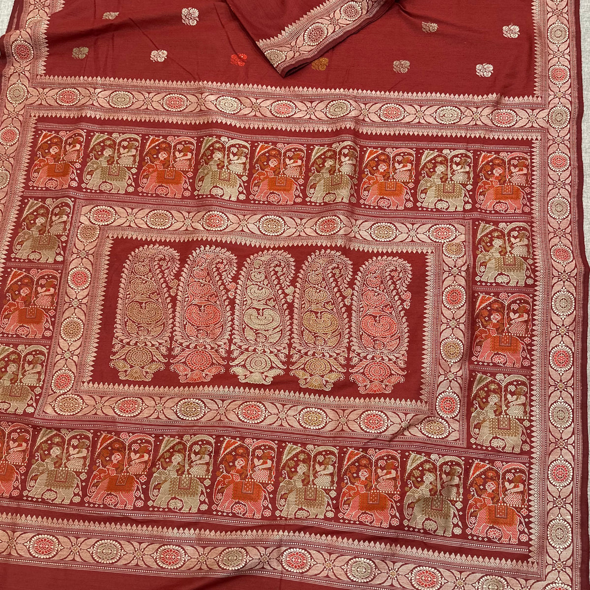Red Eri Silk Revival Baluchari Saree