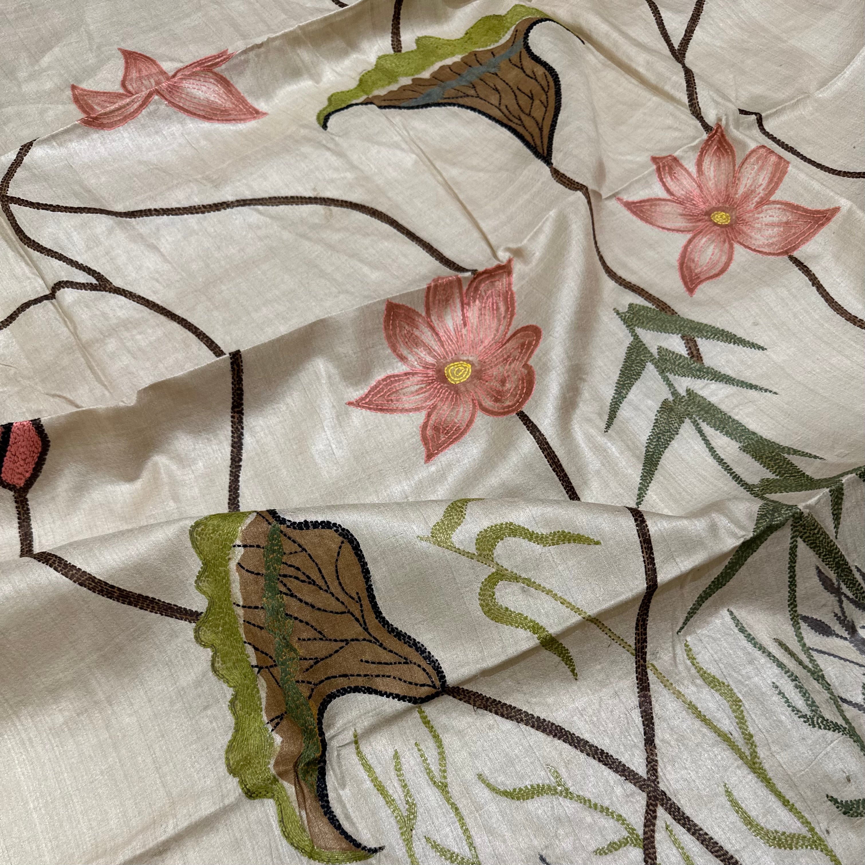 Natural Dyed Handwoven Tussar with Kantha