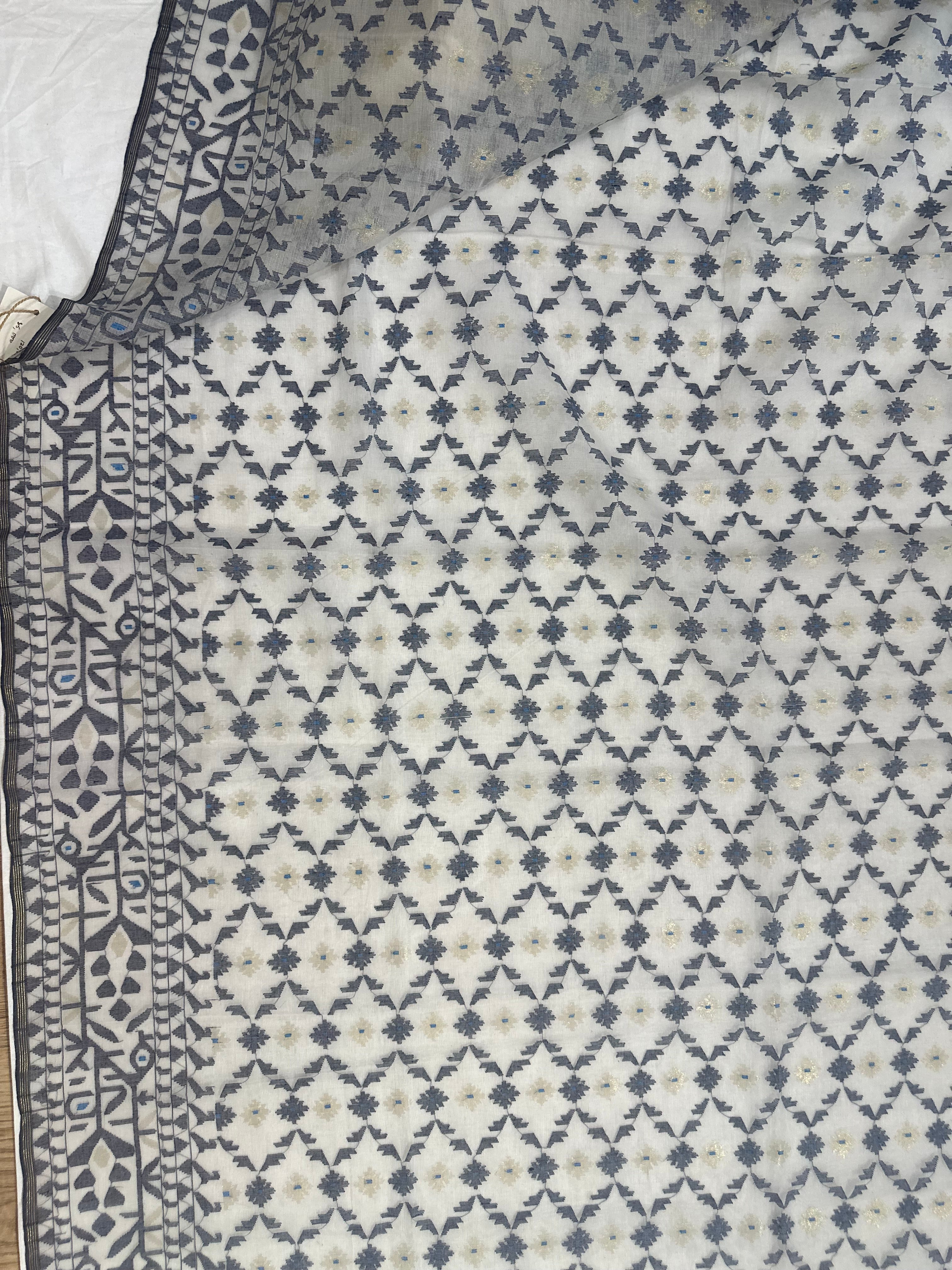 White and Grey Dhakai Jamdani