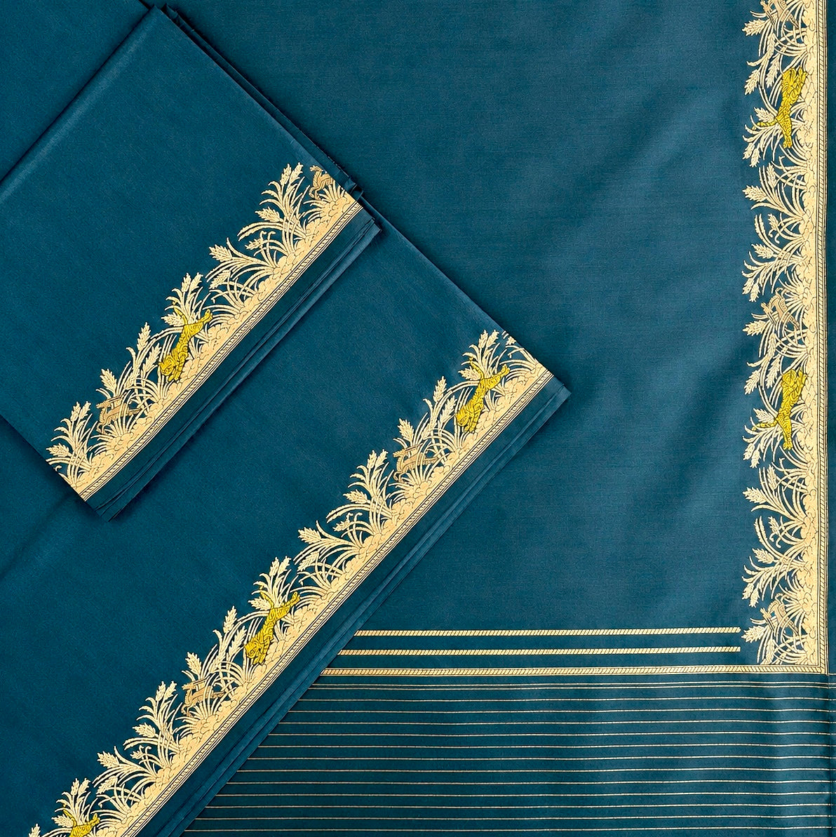 Shikargah Khadwa Benarasi in Dark Coral Blue