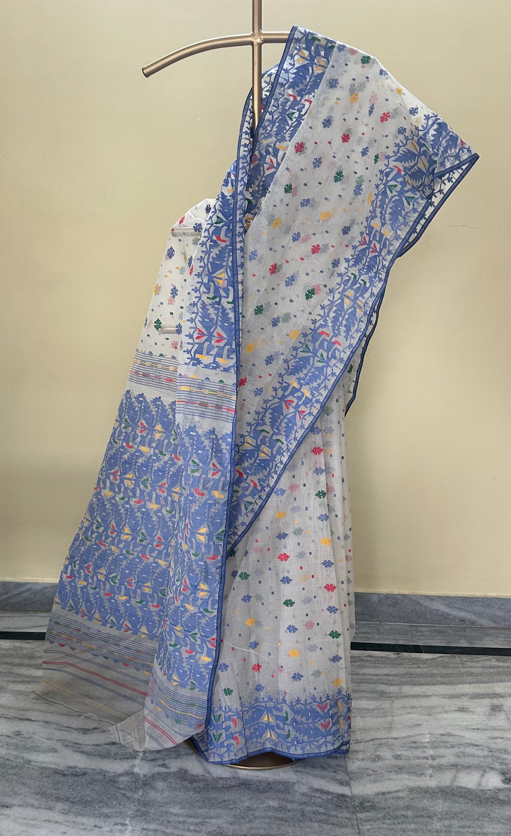 White and Blue Dhakai Jamdani