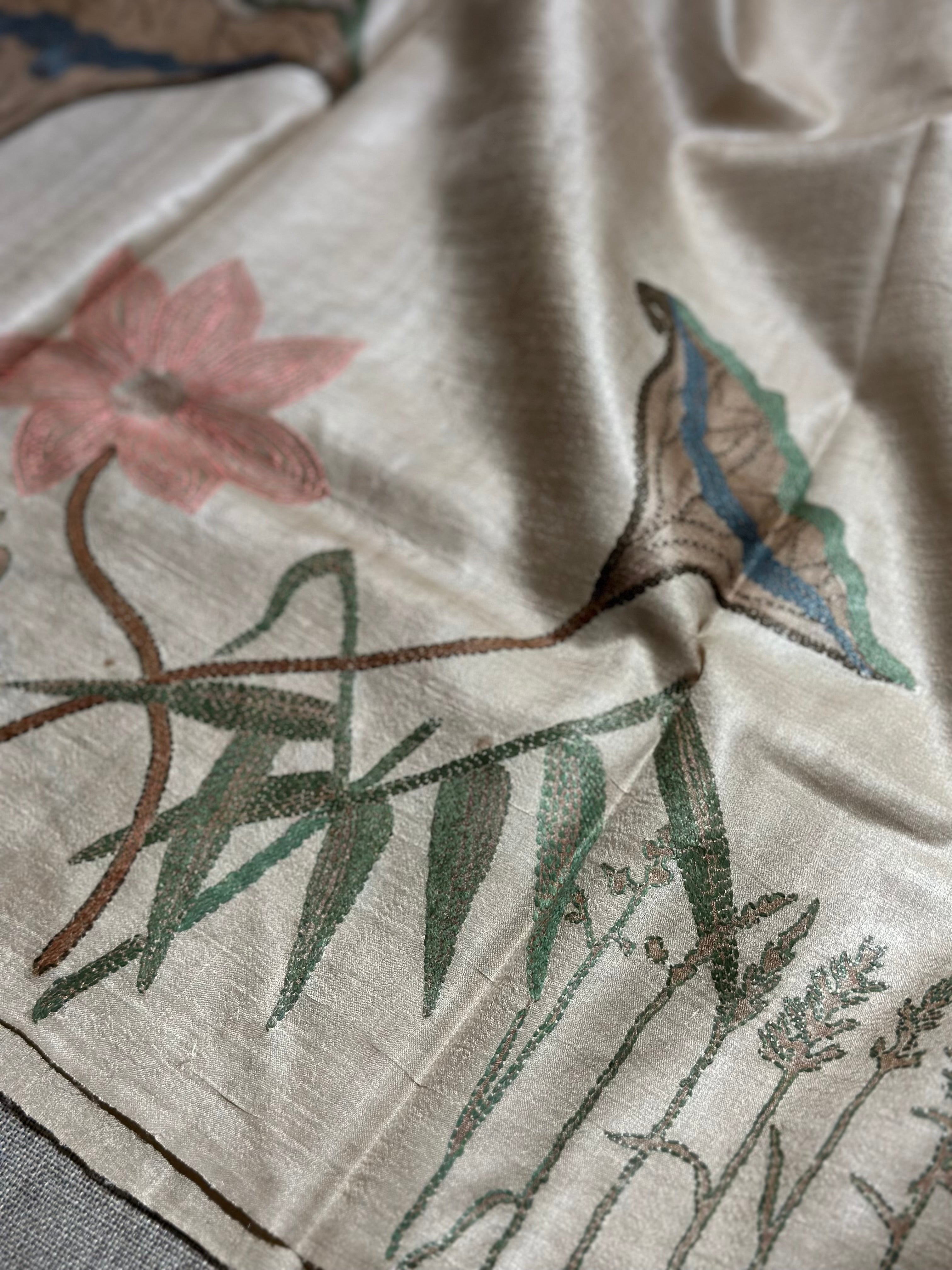 Natural Dyed Handwoven Tussar with Kantha