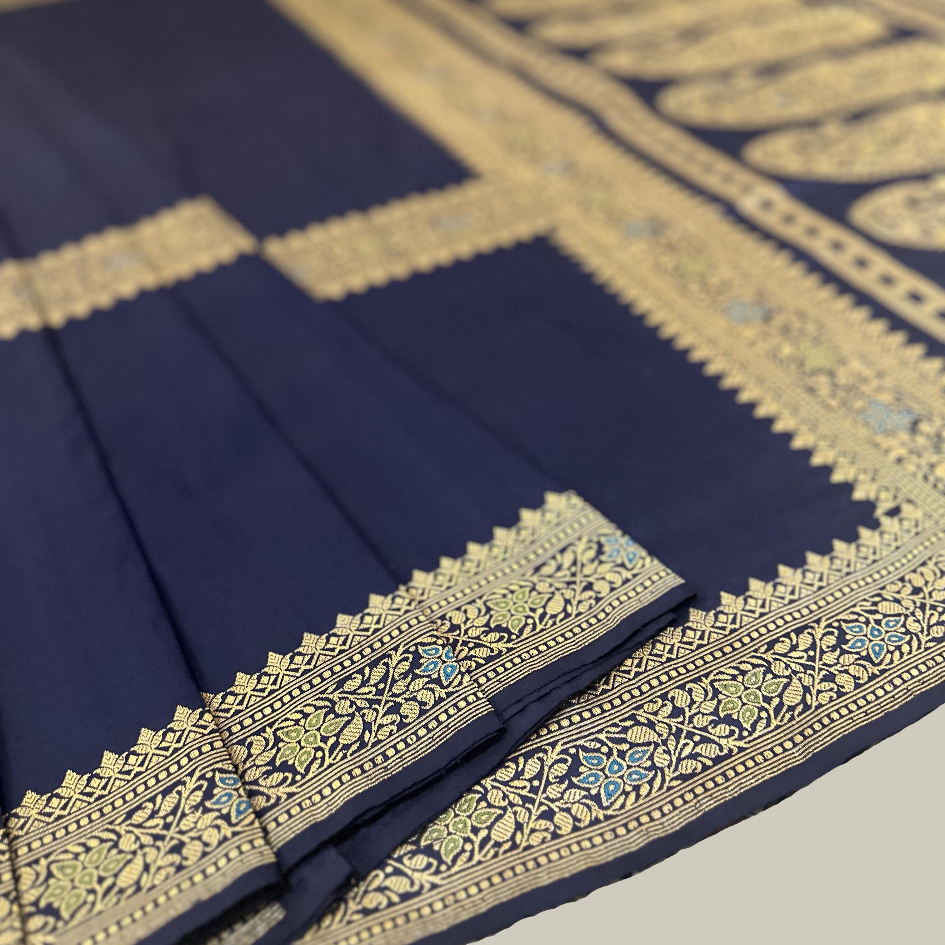 Midnight Blue Three Border Baluchari Saree