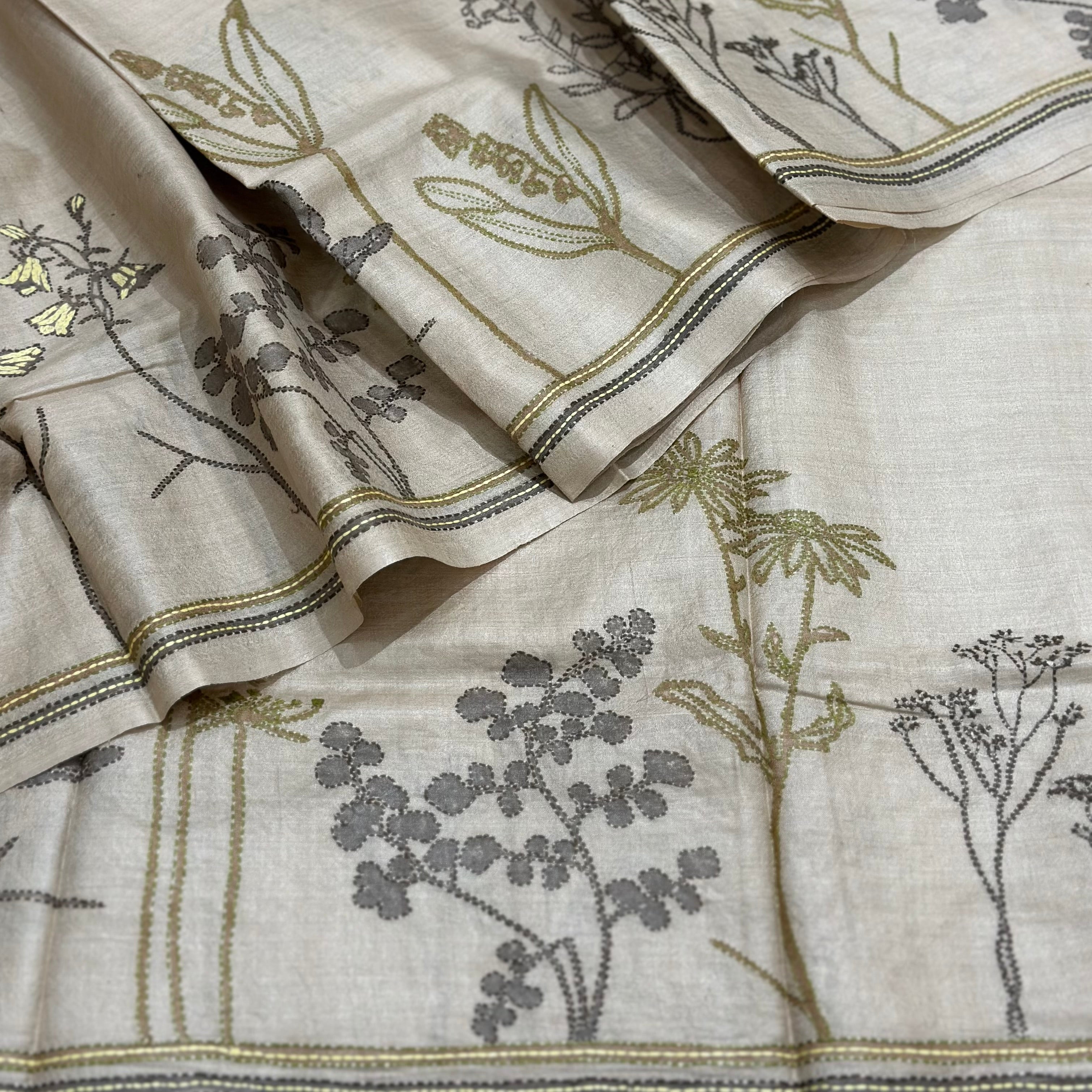 Natural Dyed Handwoven Tussar with Kantha