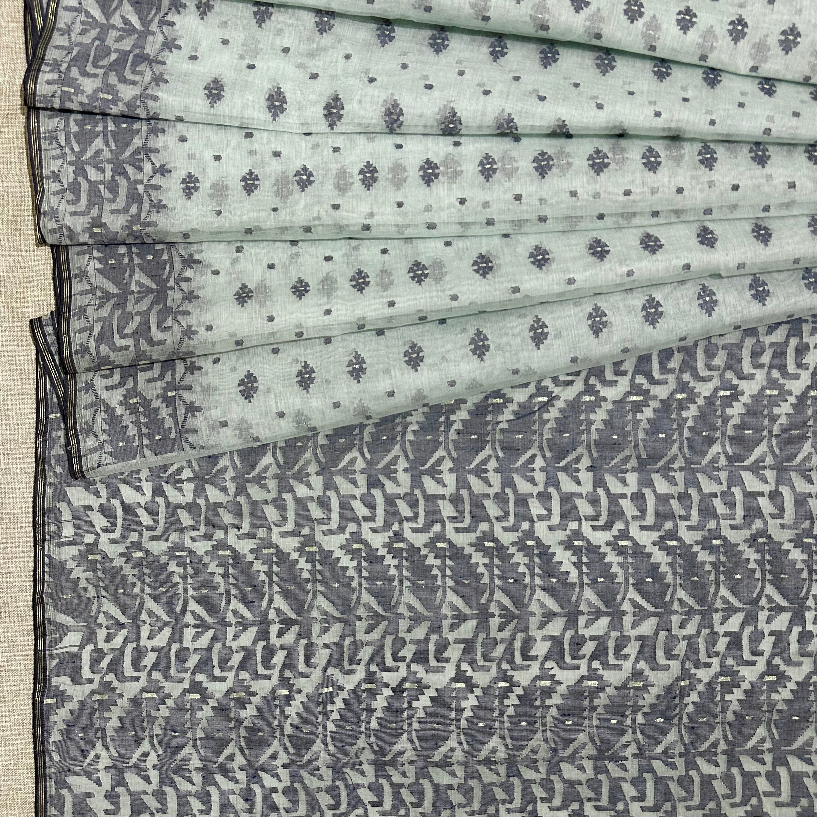 Sky Blue and Grey Dhakai Jamdani