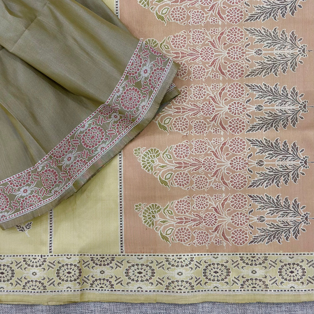 Butter Yellow Floral Baluchari Saree