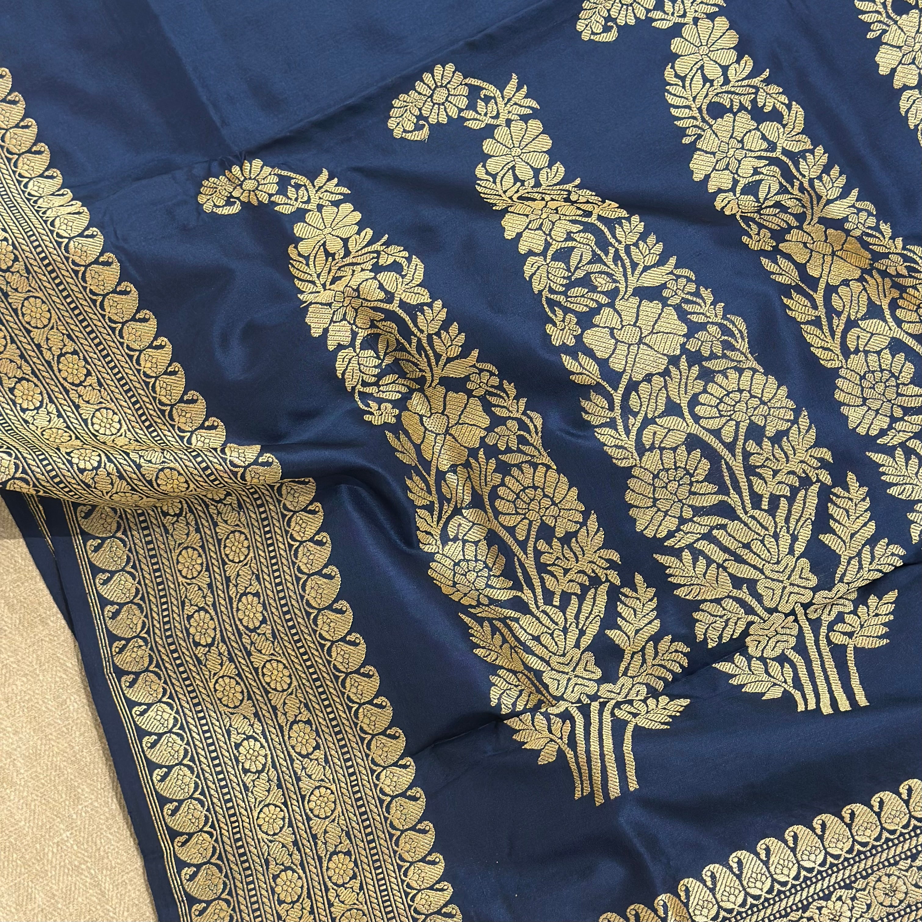 Midnight Blue Paisley Khadwa Benarasi
