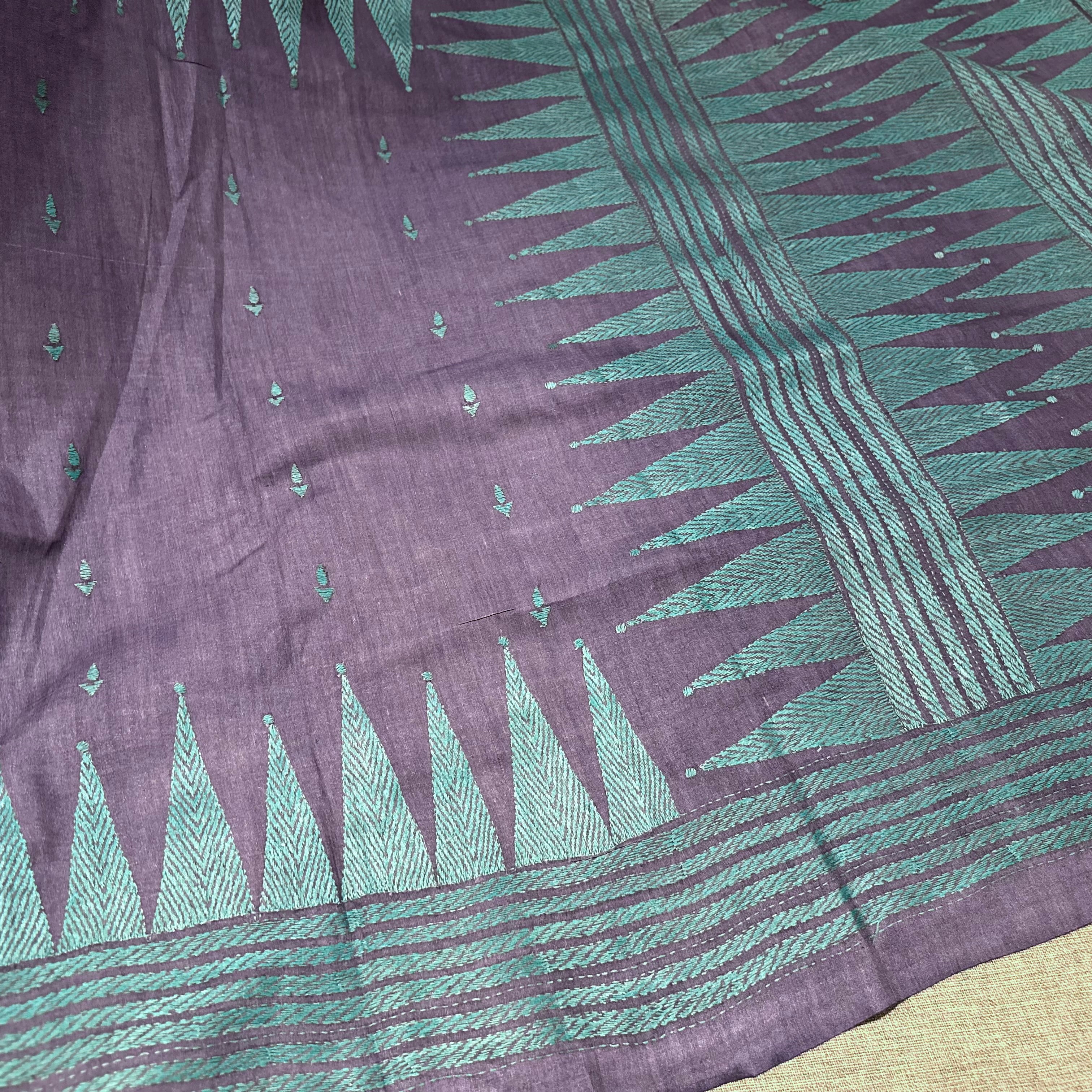 Blue Natural Dyed Handwoven Tussar with Kantha