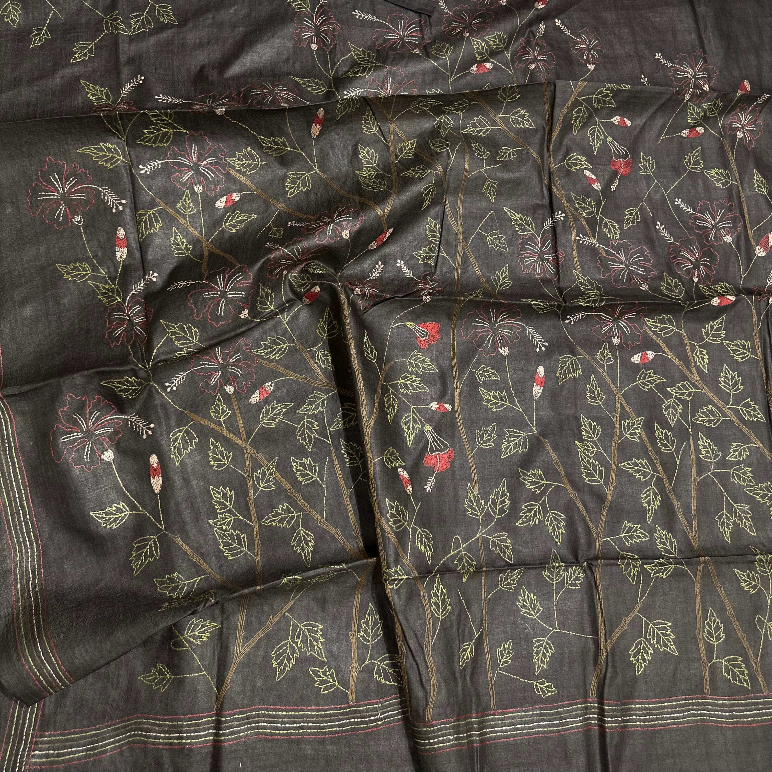 Natural Dyed Handwoven Tussar with Kantha