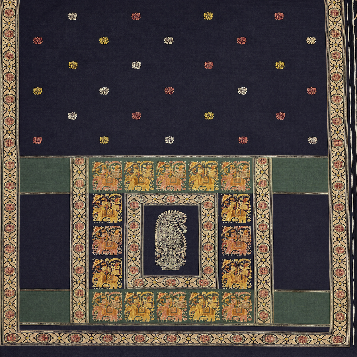 Black Baluchari Saree with Kalka and Motifs in the Palla