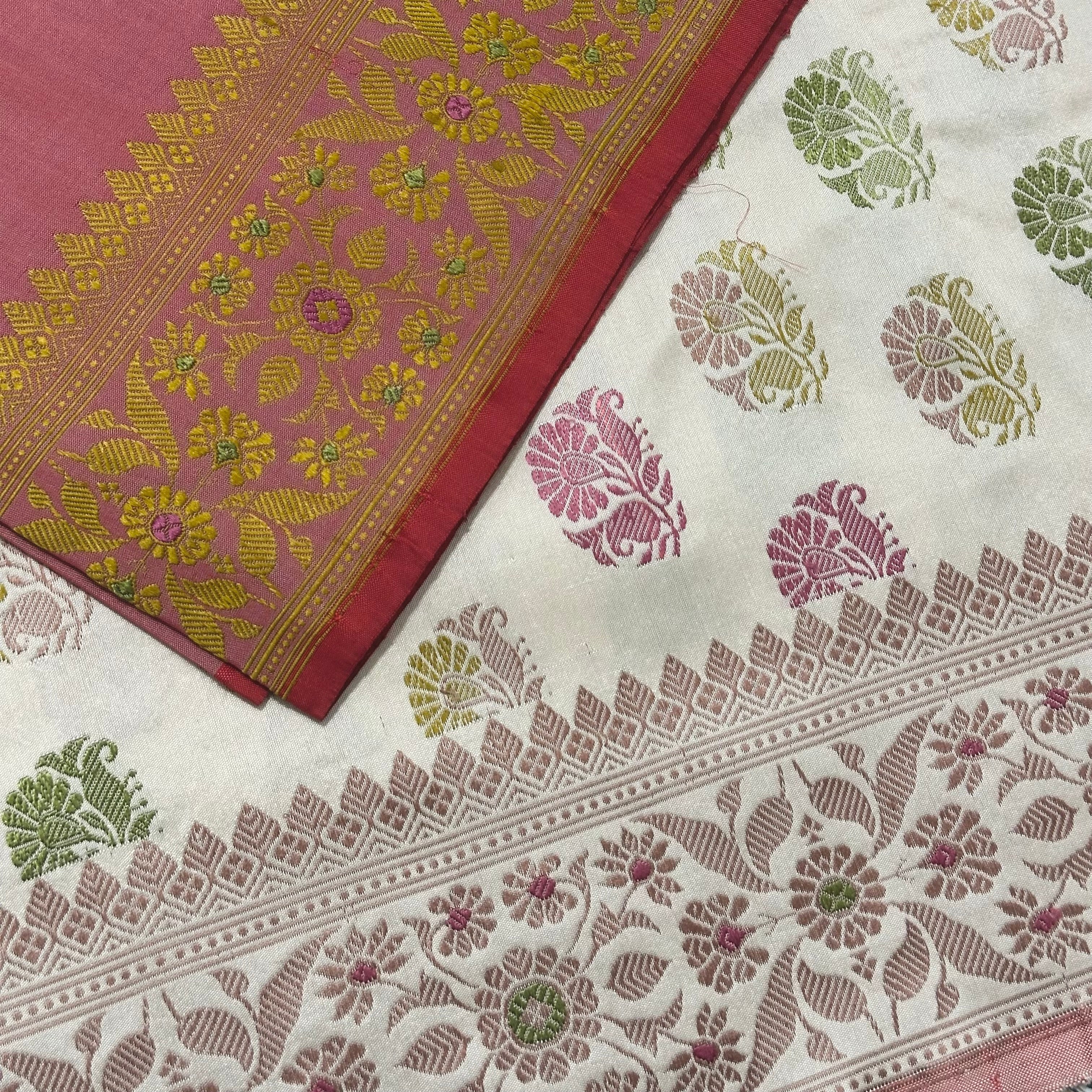 White Revival Baluchari with Big Butis