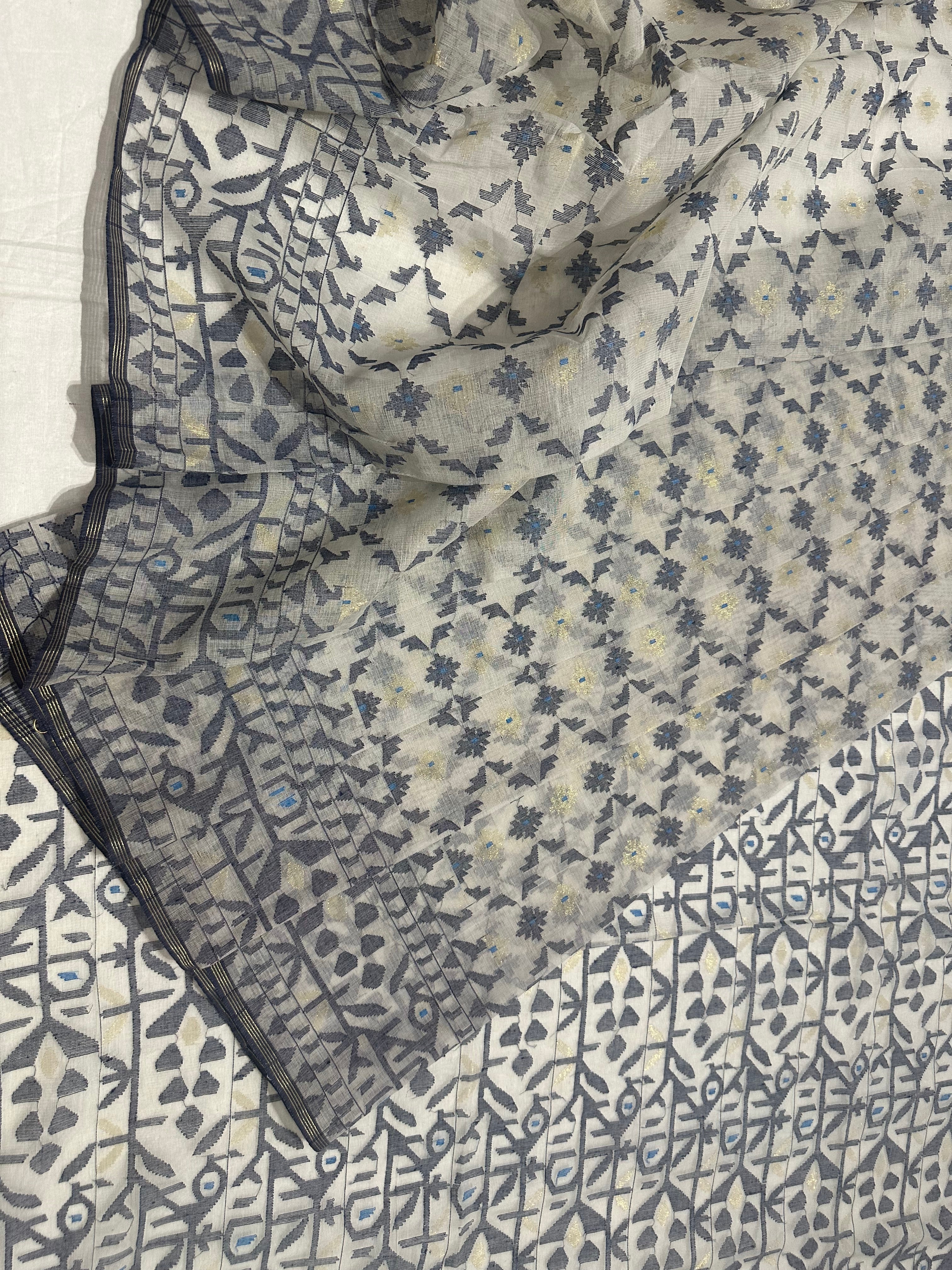 White and Grey Dhakai Jamdani