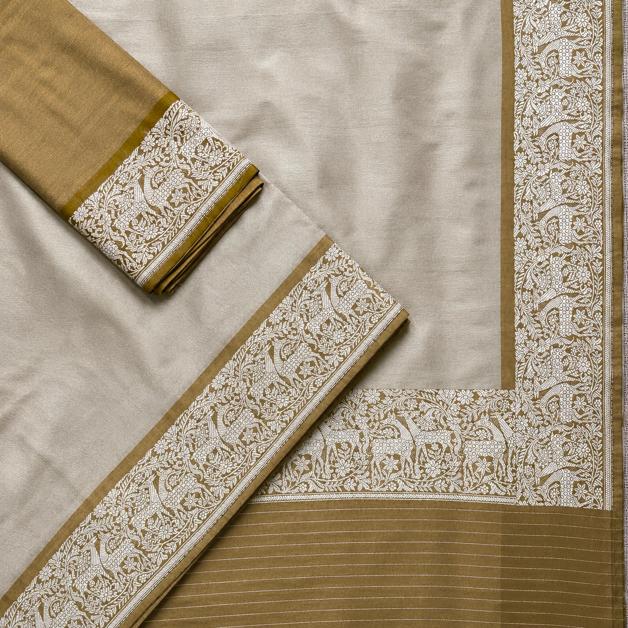 Shikargah Khadwa Benarasi in Grey and Mustard