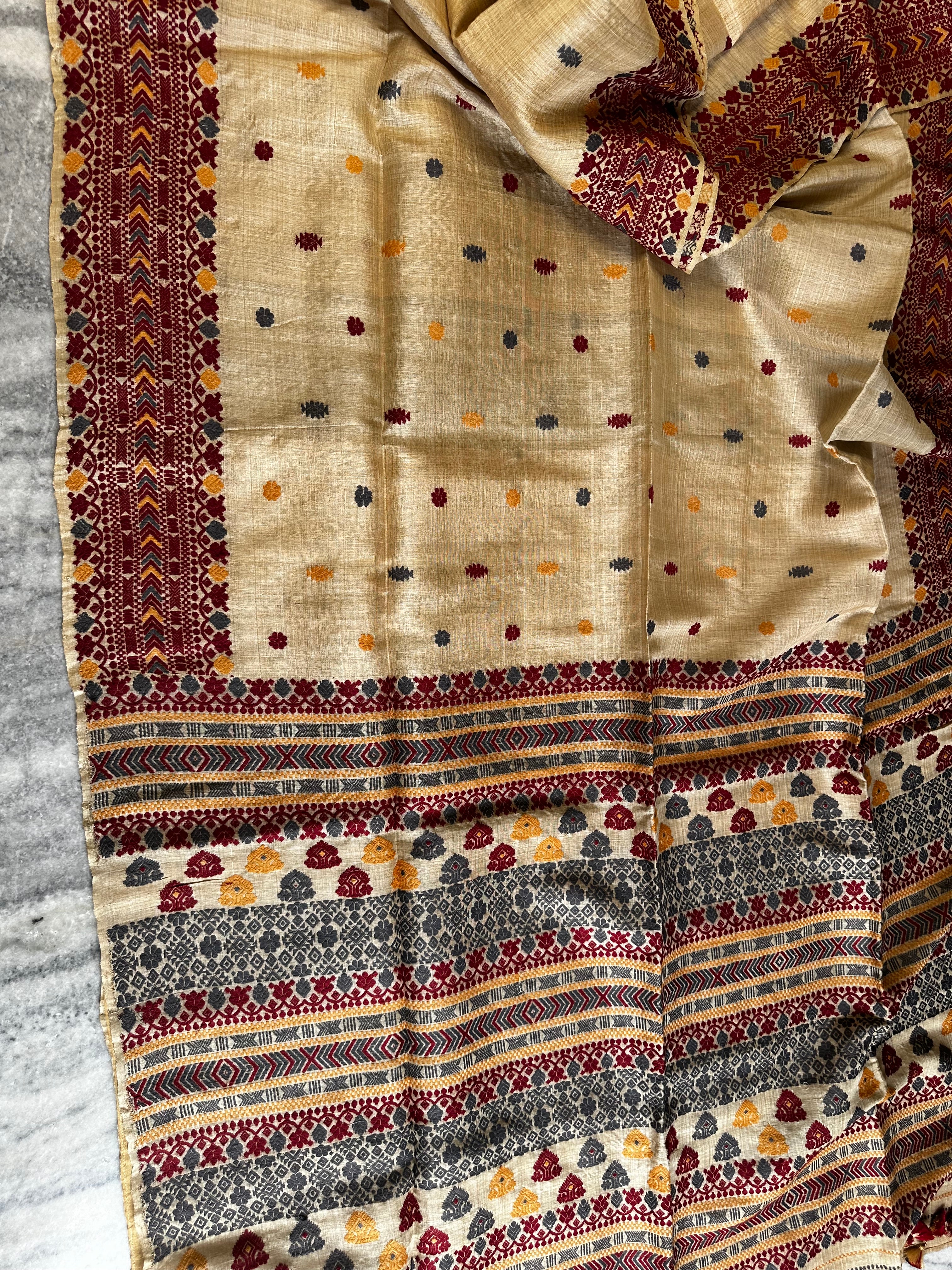 Heirloom Pure Assam Muga Saree with Natural Dyed Eri Extra Weft