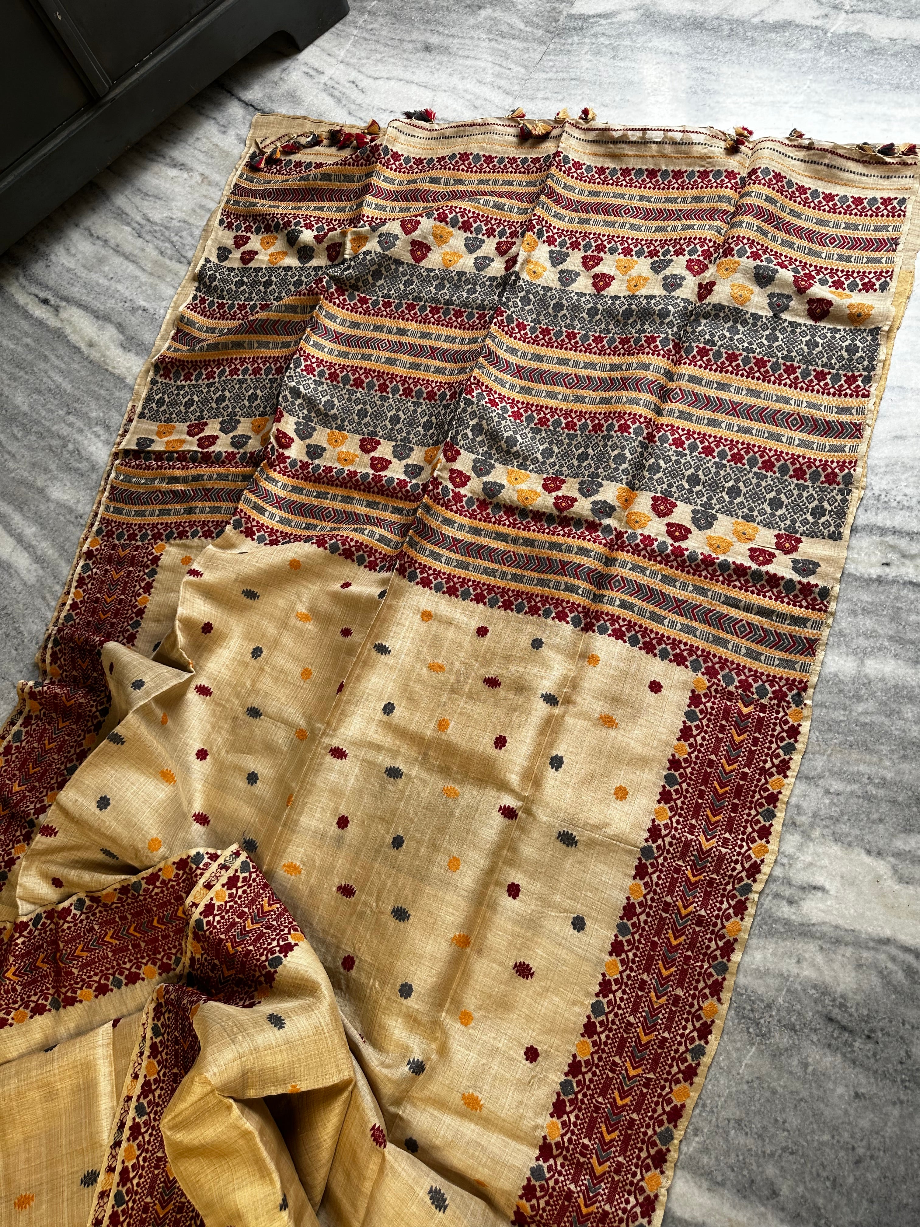 Heirloom Pure Assam Muga Saree with Natural Dyed Eri Extra Weft