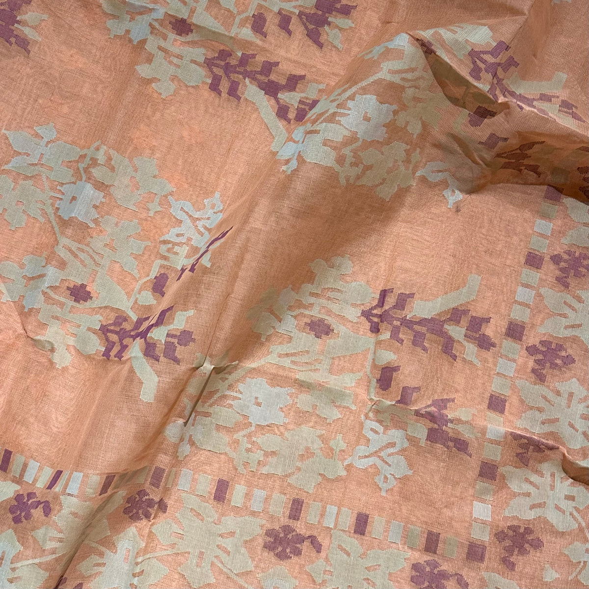 Peach Angoorlata Dhakai Jamdani Saree (Grapevine)