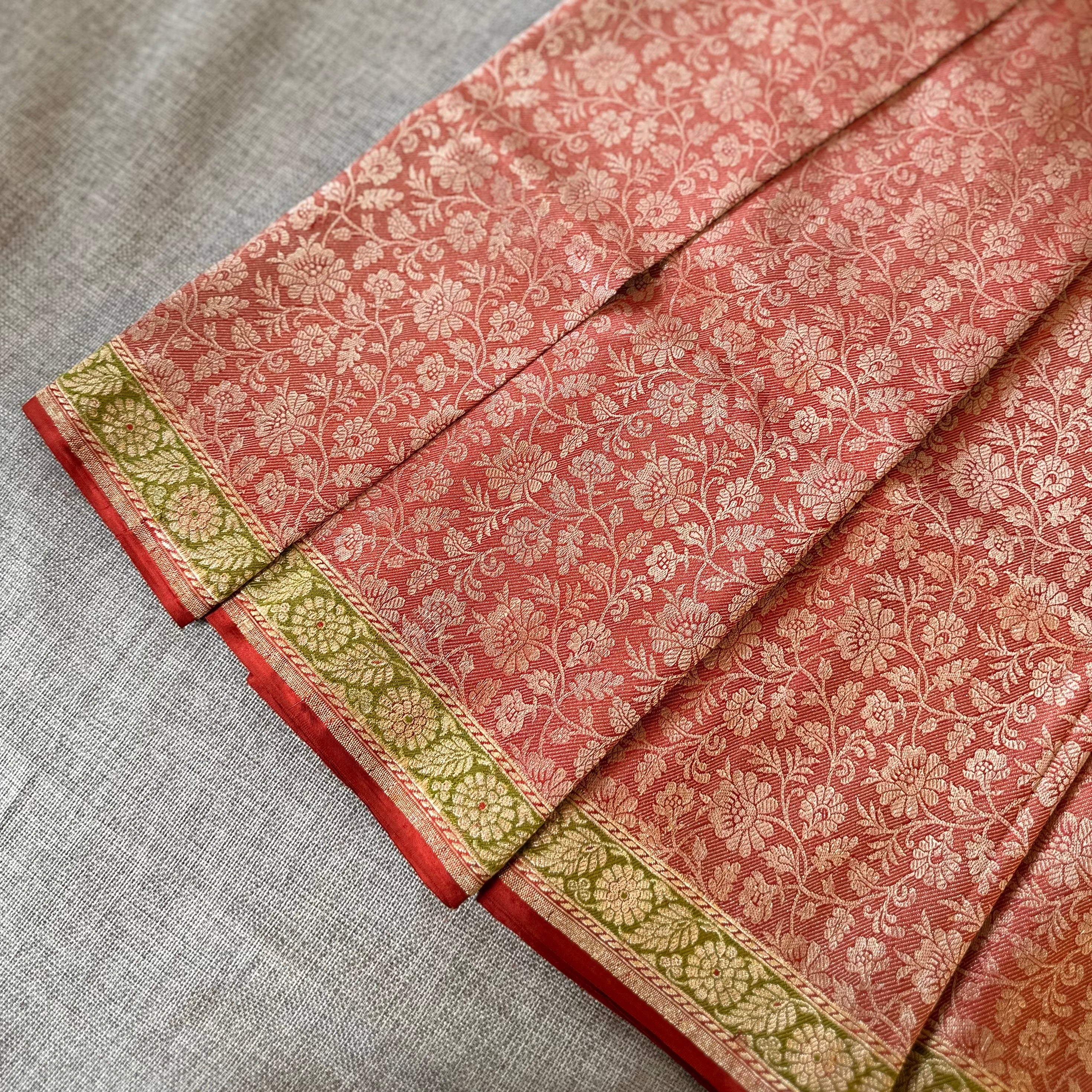 Brick Red Tanchoi Benarasi with Green Minakari Khadwa Border