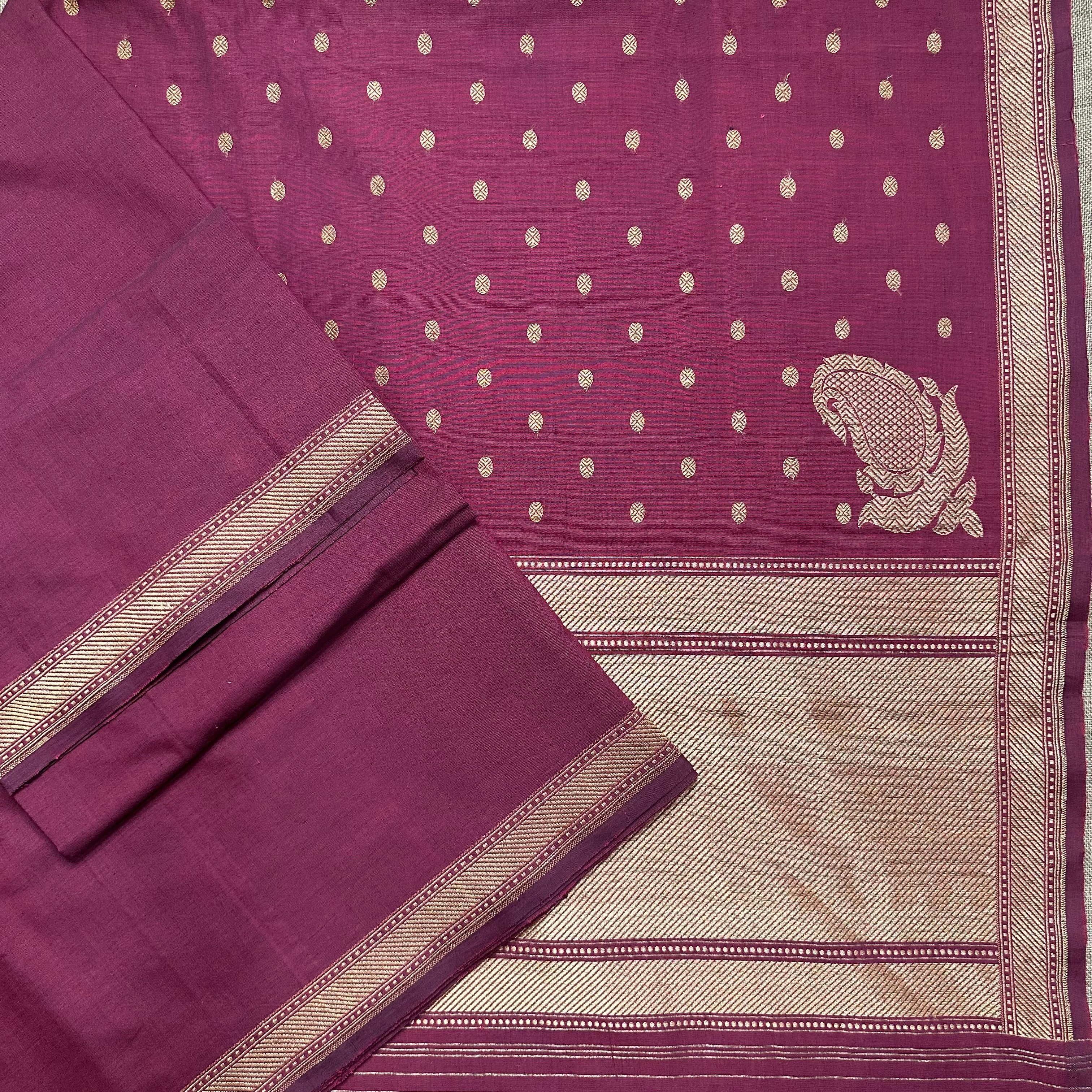 Purple Pure Cotton Natural Dyed Benarasi