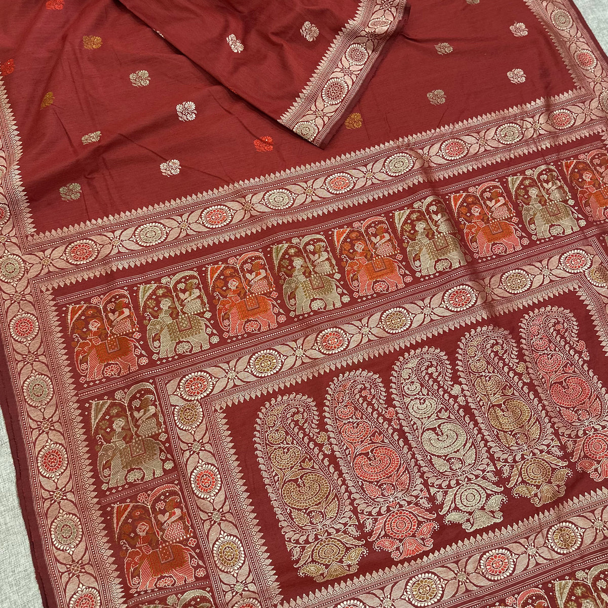 Red Eri Silk Revival Baluchari Saree